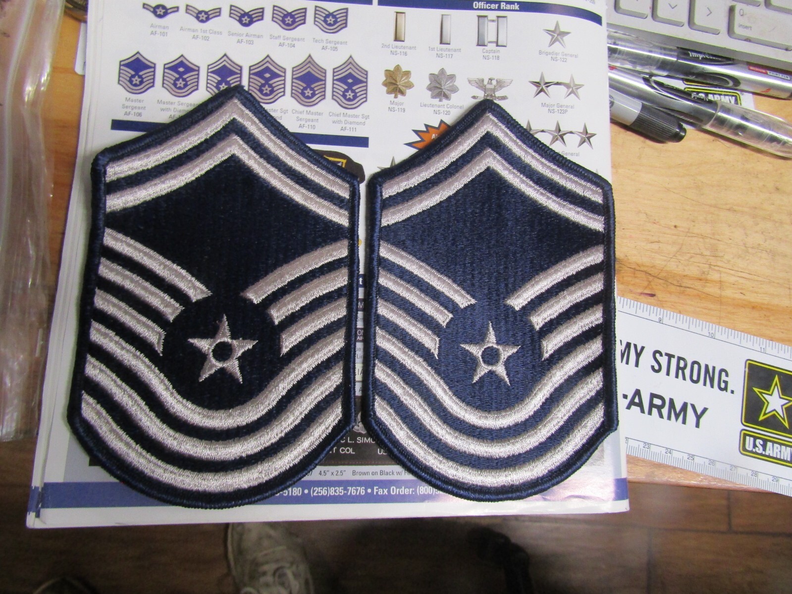 MILITARY PATCH SEW ON SET OF 2 US AIR FORCE RANK SENIOR MASTER SERGEANT MALE