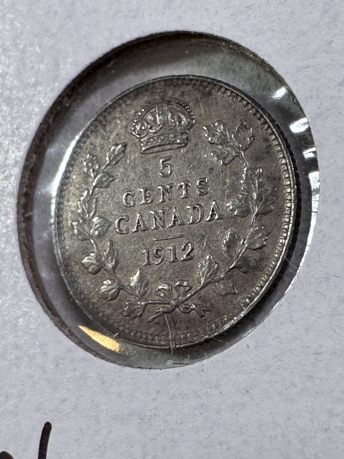 1912 Canada 5 Cents Small Silver Coin Cleaned