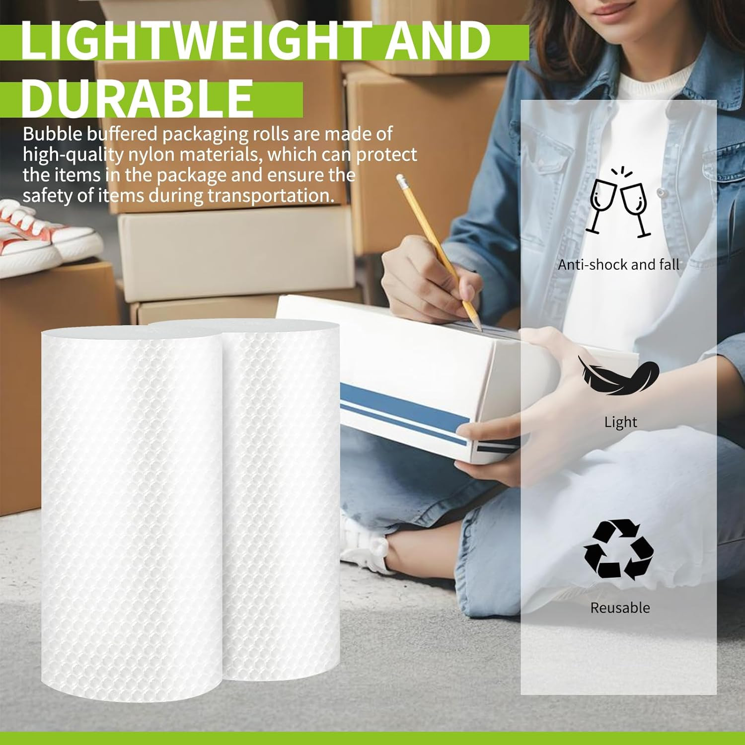 Lightweight Bubble Cushioning Wrap Roll, 12''X394'' Nylon Bubble Cushioning Roll