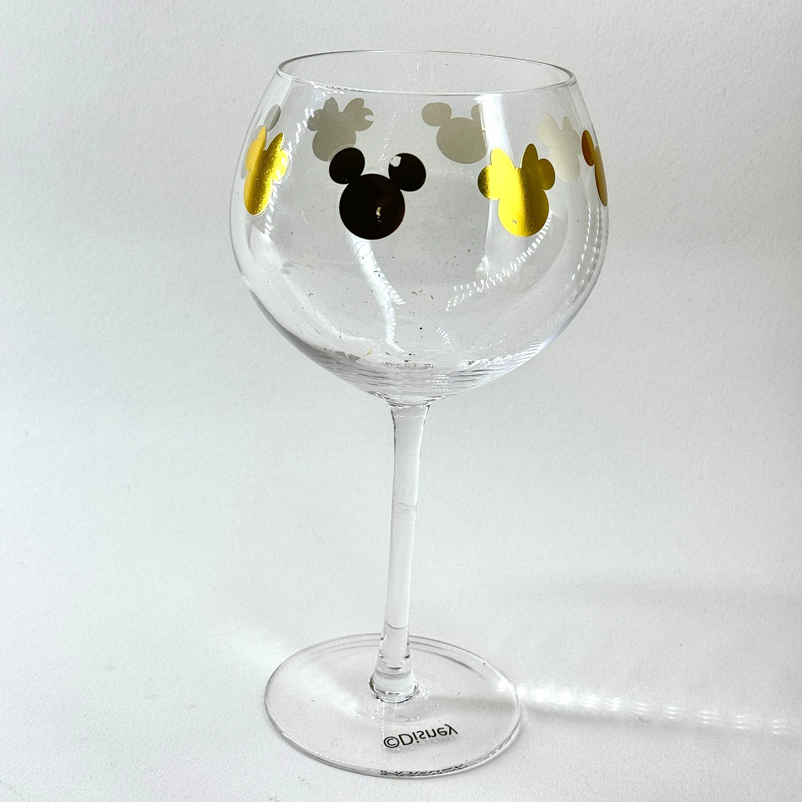 Disney Mickey & Minnie Mouse Stemmed Wine Glass Gold Motif Party Drinkware Large
