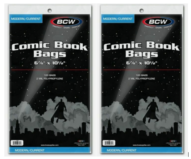 (200) BCW Modern Current Comic Book Bags Acid-Free Poly Sleeves