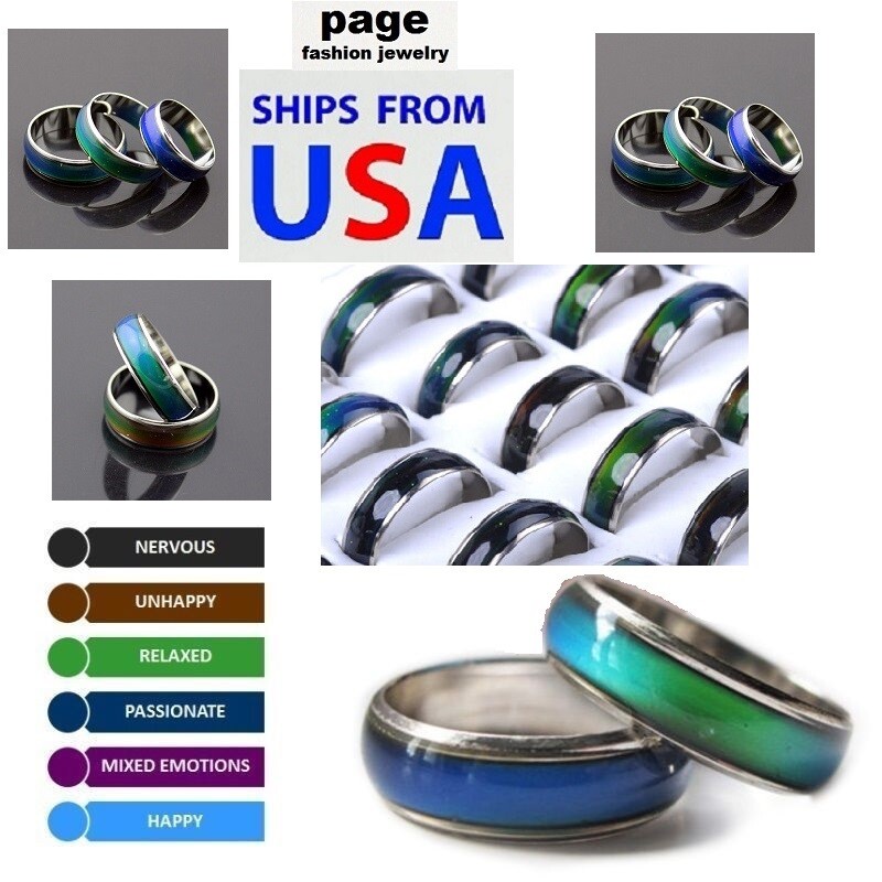 US Seller- 1pc Color Change Mood Ring Emotion Feeling Size 6.5 - 10 With E-Chart