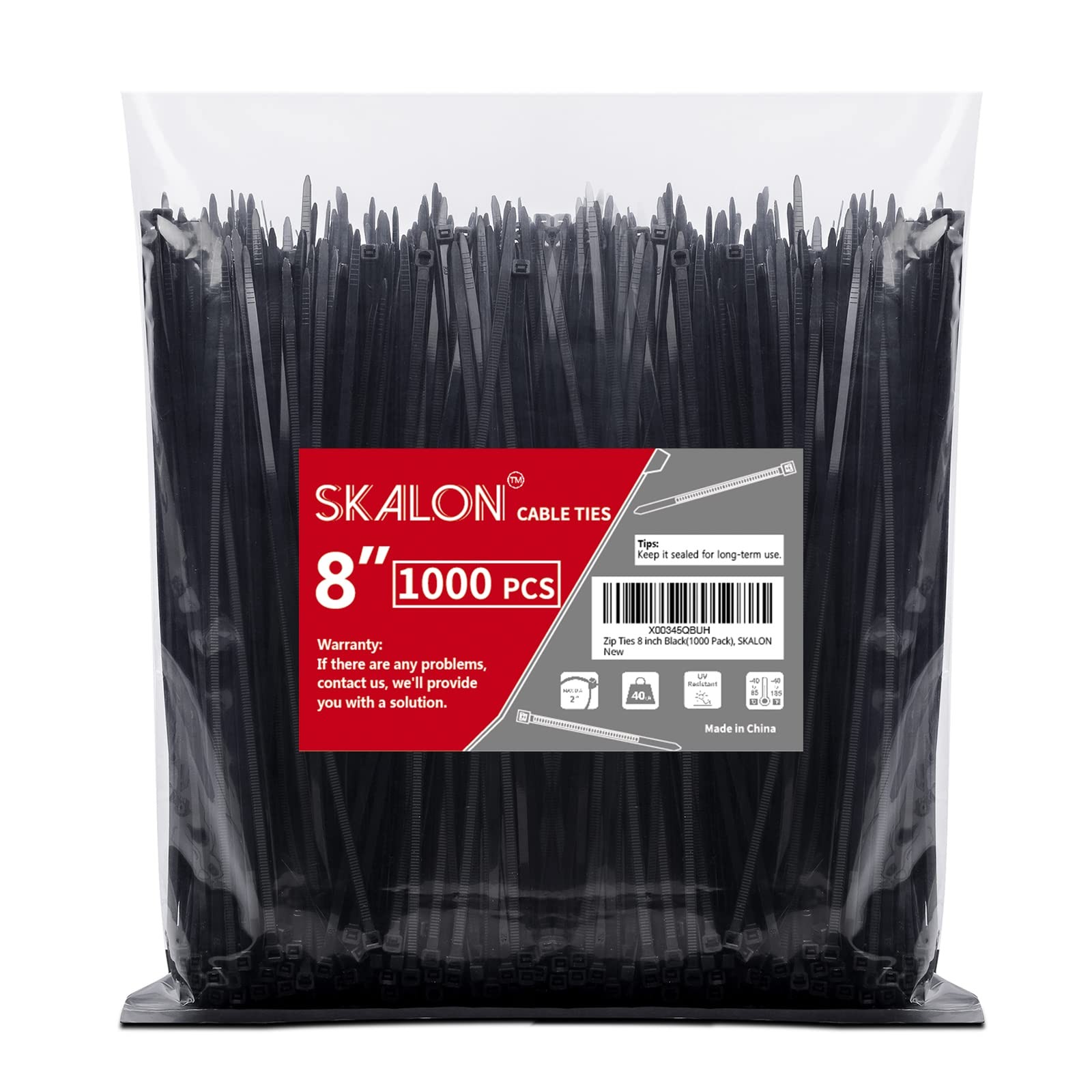 Zip Ties 8 Inch 1000 Pack 40lbs Tensile Strength Black Cable Ties Wire Ties Fo