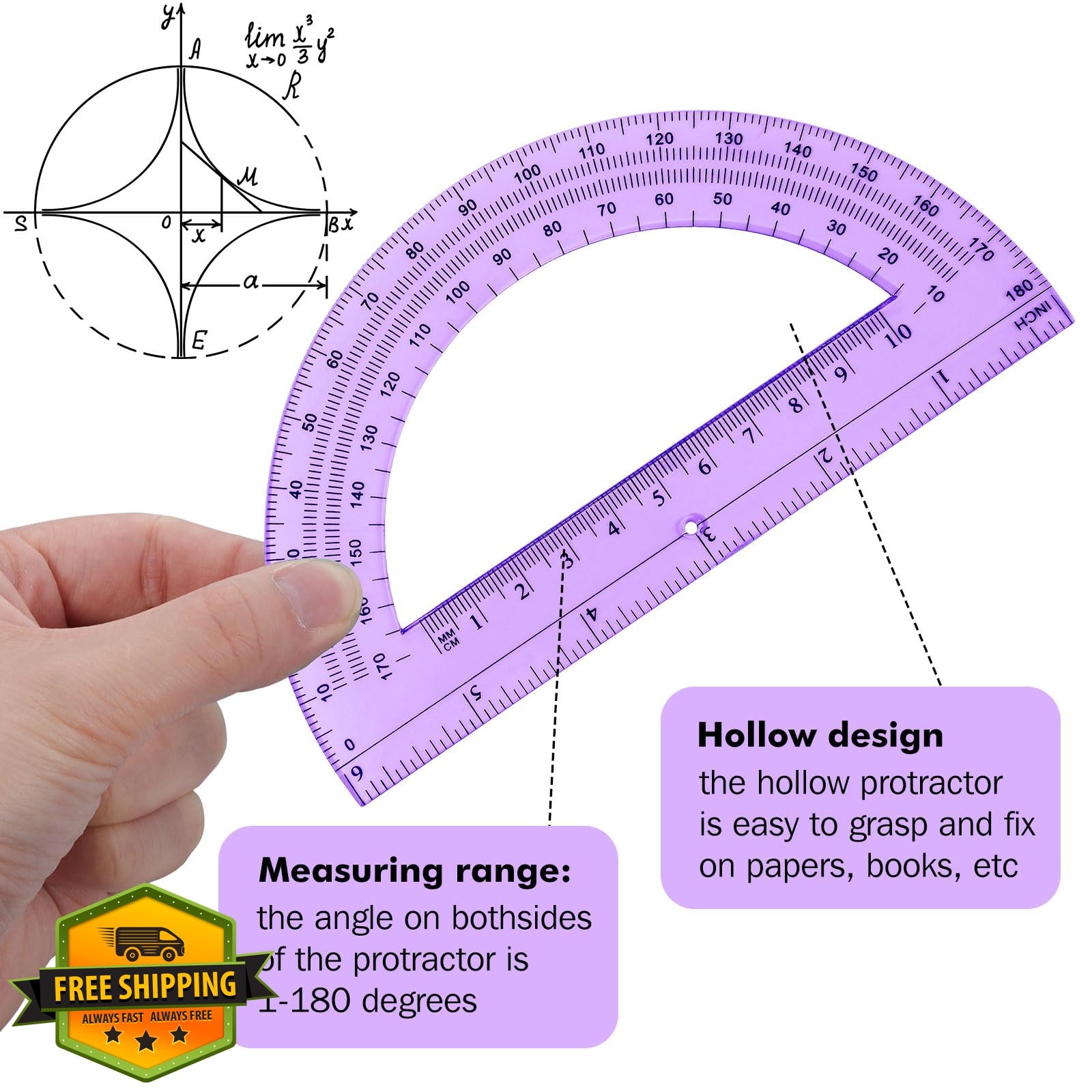 Zonon Protractor 6 Inch Purple