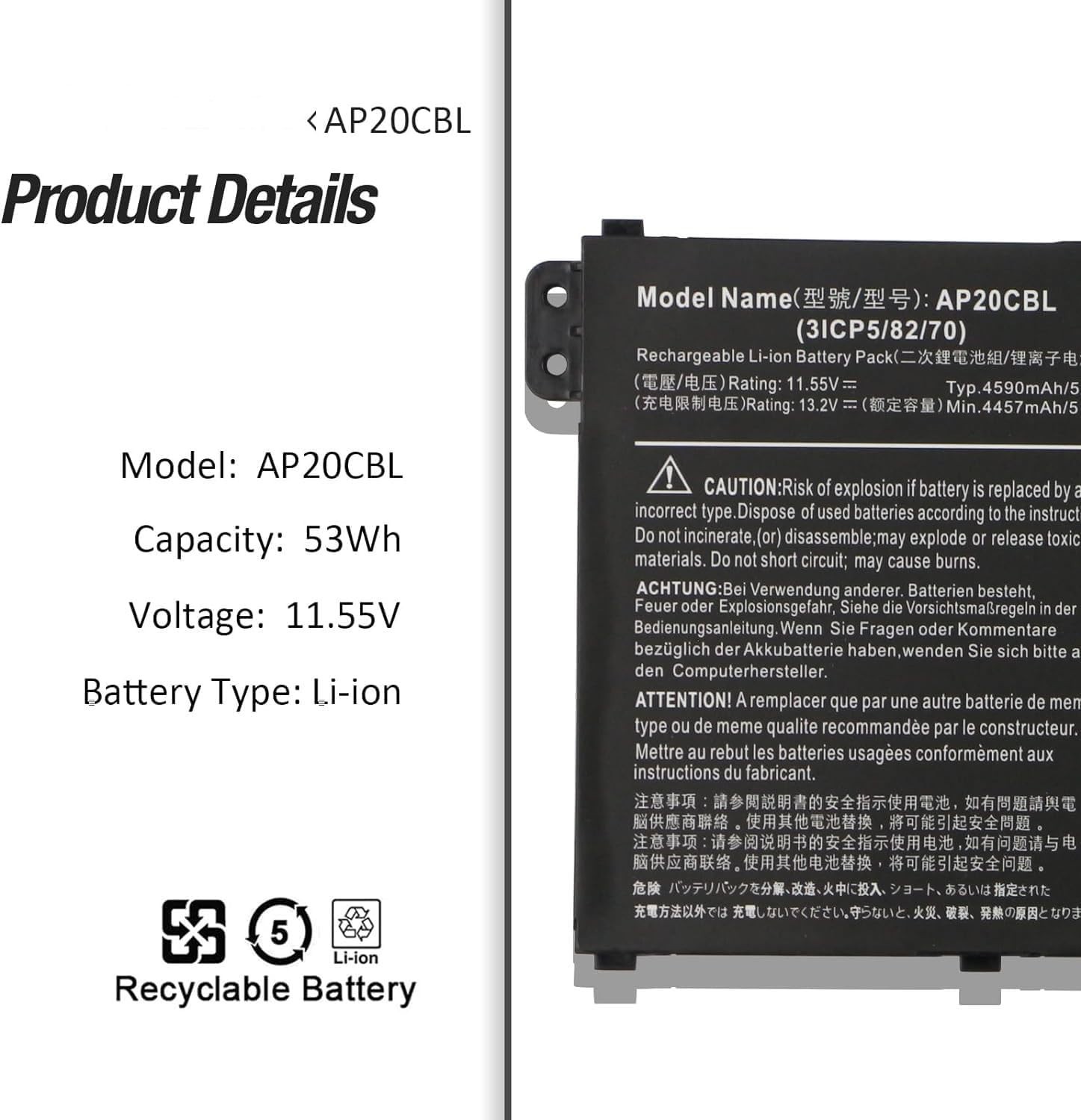 AP20CBL Battery for Acer Aspire 5 A515-56T A515-56G Swift 3 SF314-43 SF314-511