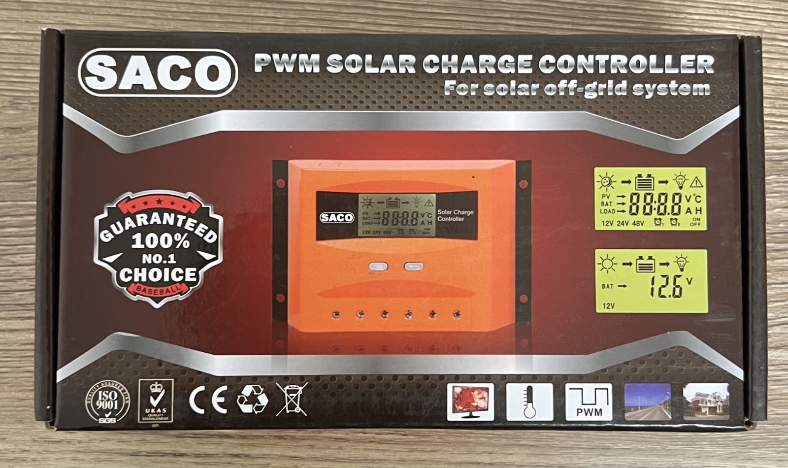 SACO - 20A PWM Solar Charge Controller - 12/24V Auto Sensing