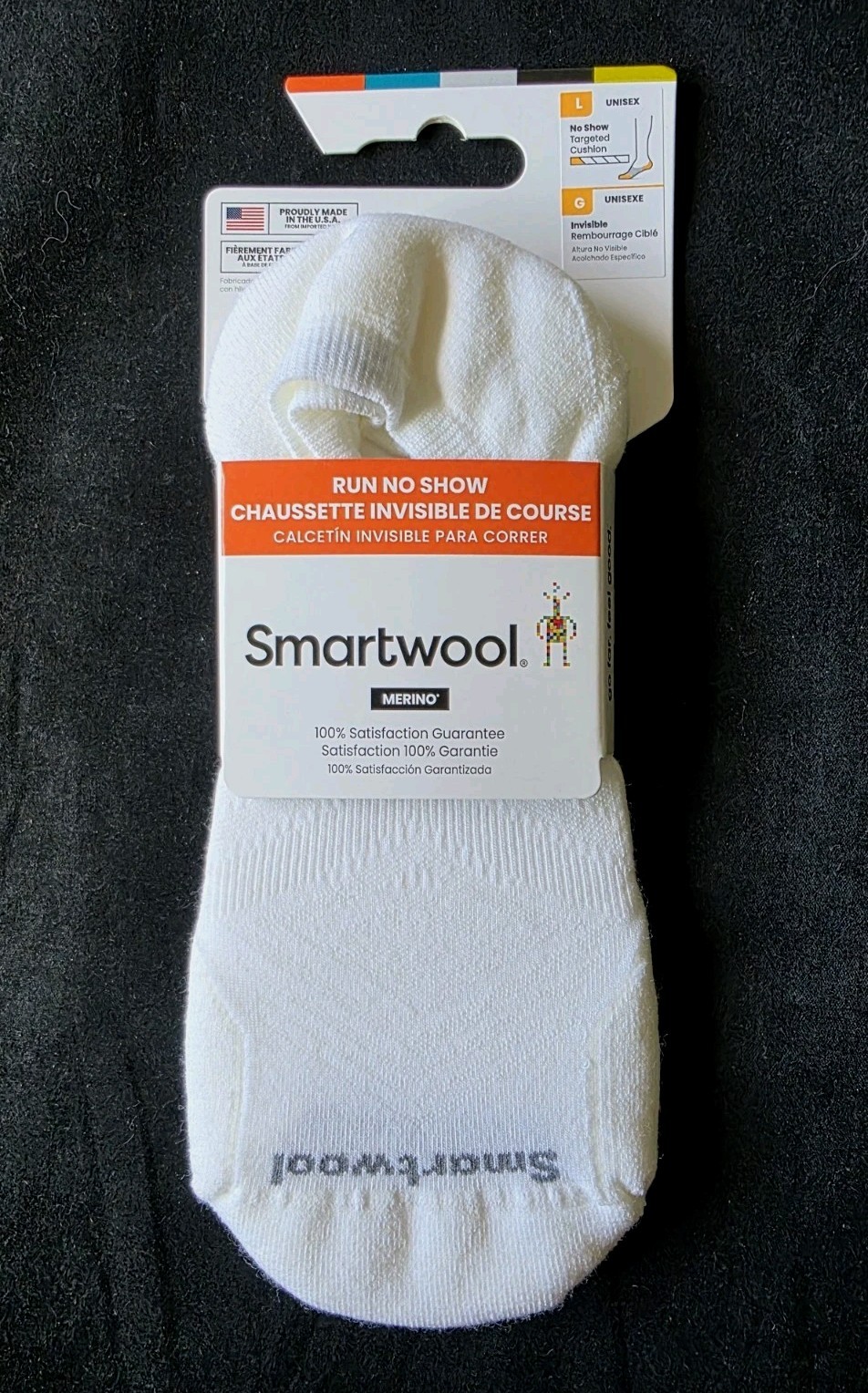 SMARTWOOL MENS RUN NO SHOW TARGETED CUSHION SOCKS WHITE SZ L#SW003035-NWT