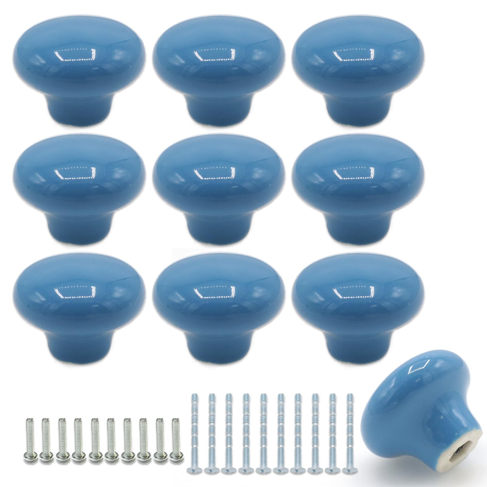 Joyangy 10Pack Ceramic Cabinet Knobs, 1.26Inch/32mm Blue Round 10 Pack,