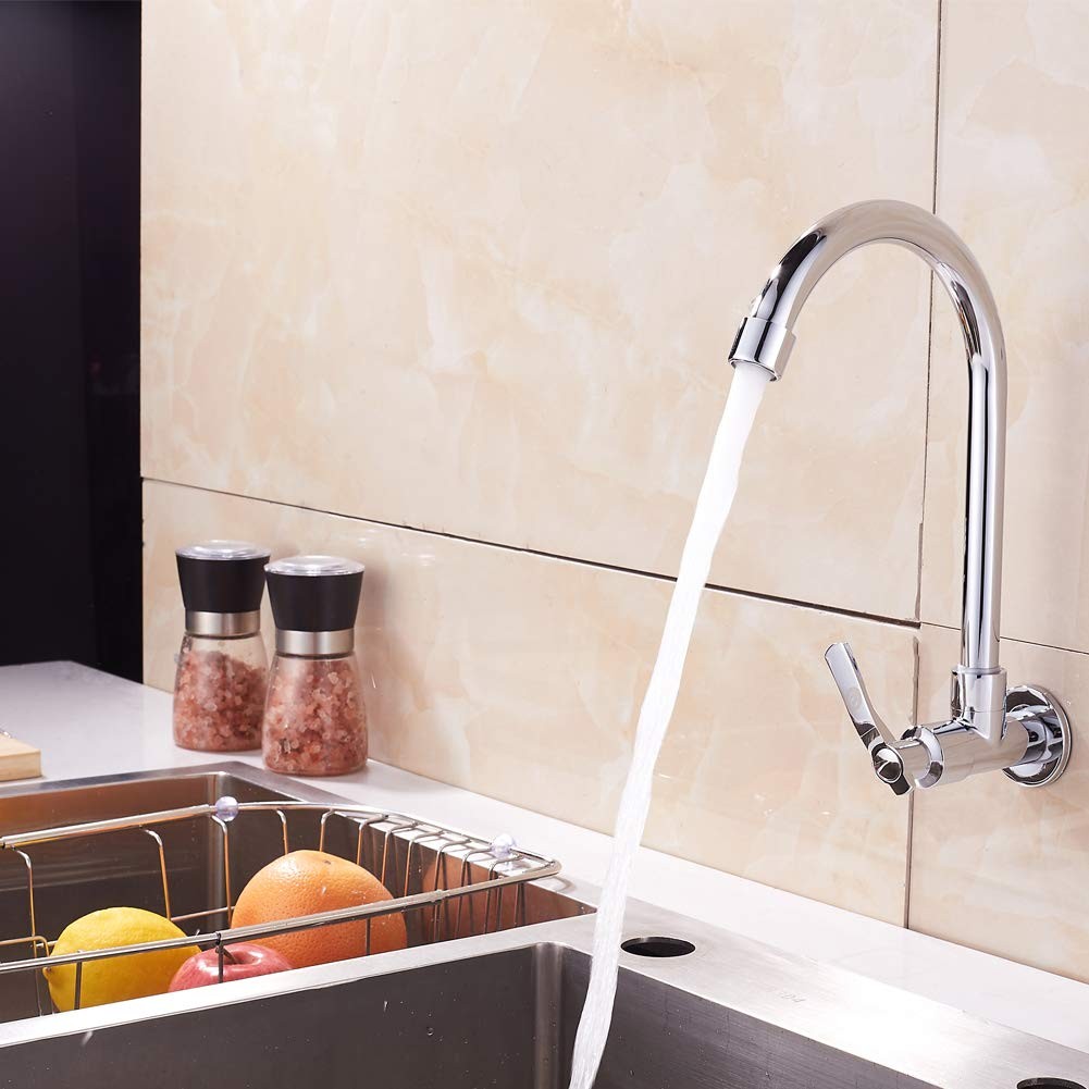 Cold Water Sink Faucet - Single Handle One Hole High Arc Wall Mount Stainless...