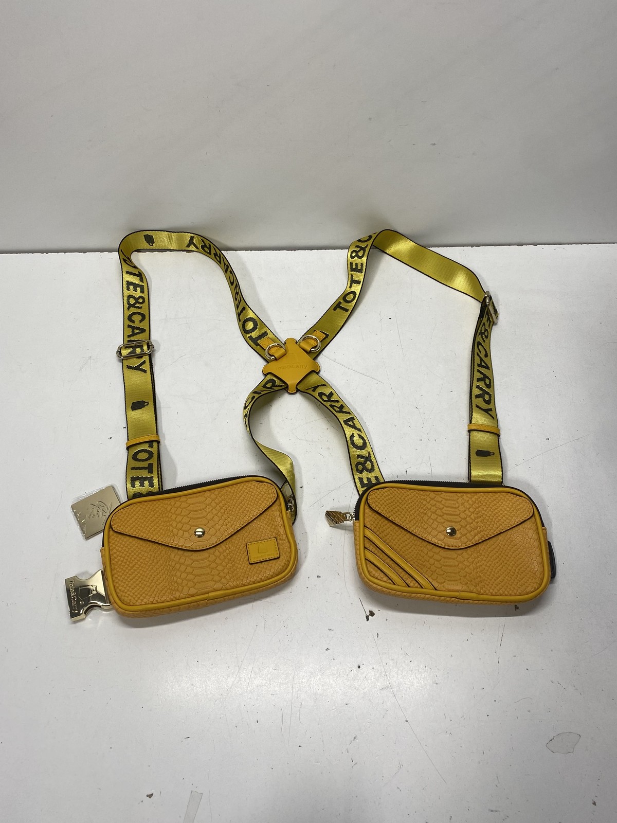 Tote&Carry Yellow Snakeskin Embossed Chest Bag Harness Vest Streetwear
