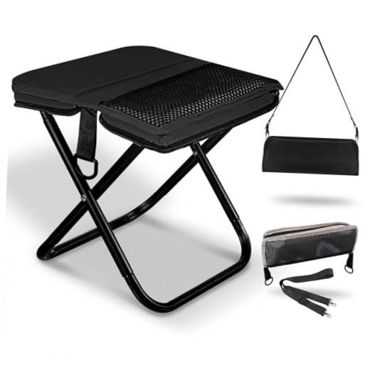 Foldable Backpack Stool, Portable Stool & Pocket Chair for Camping Black
