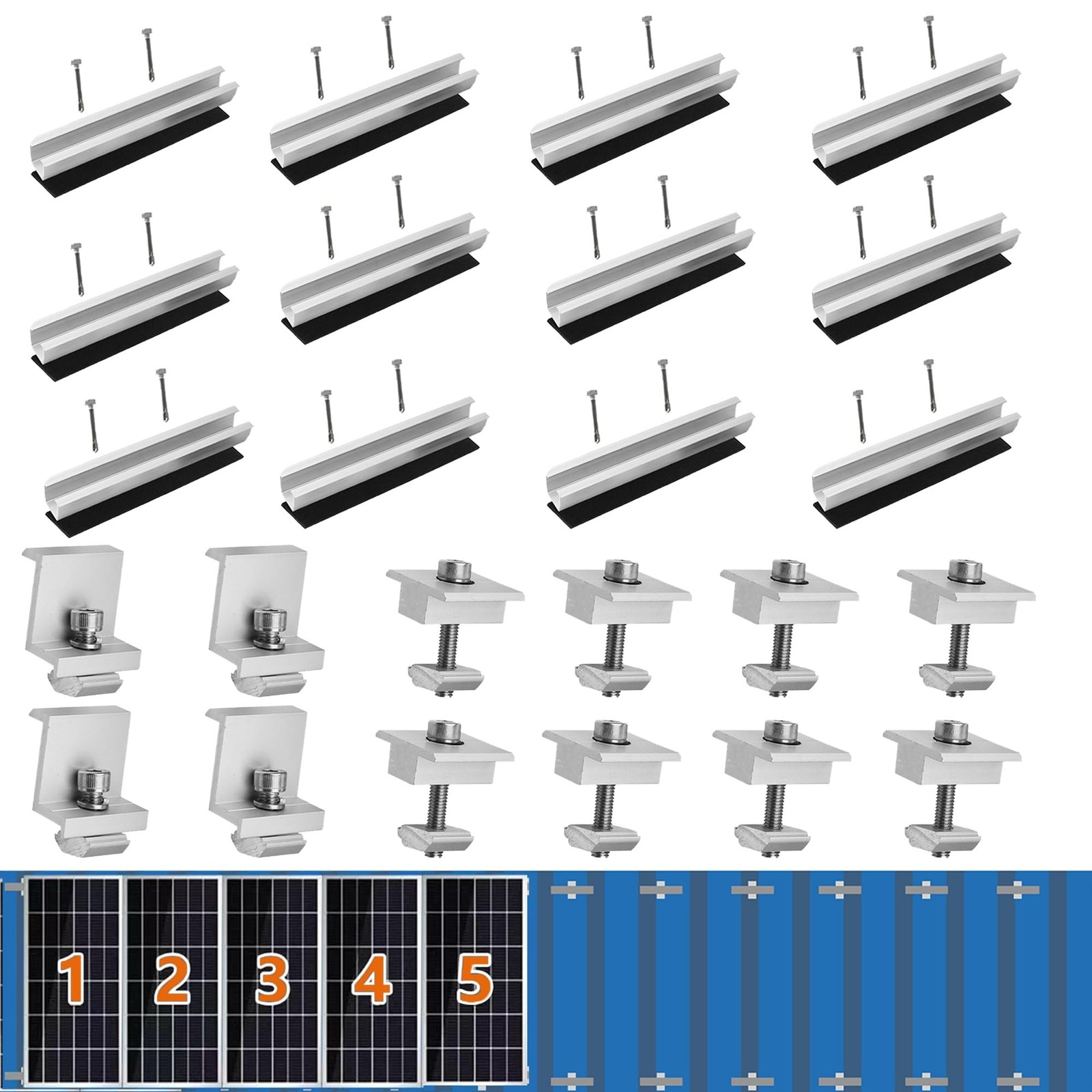 Solar Panel Bracket Kit, 12 Pcs Aluminium Mounting Rail 120mm, Solar Panel Mo...