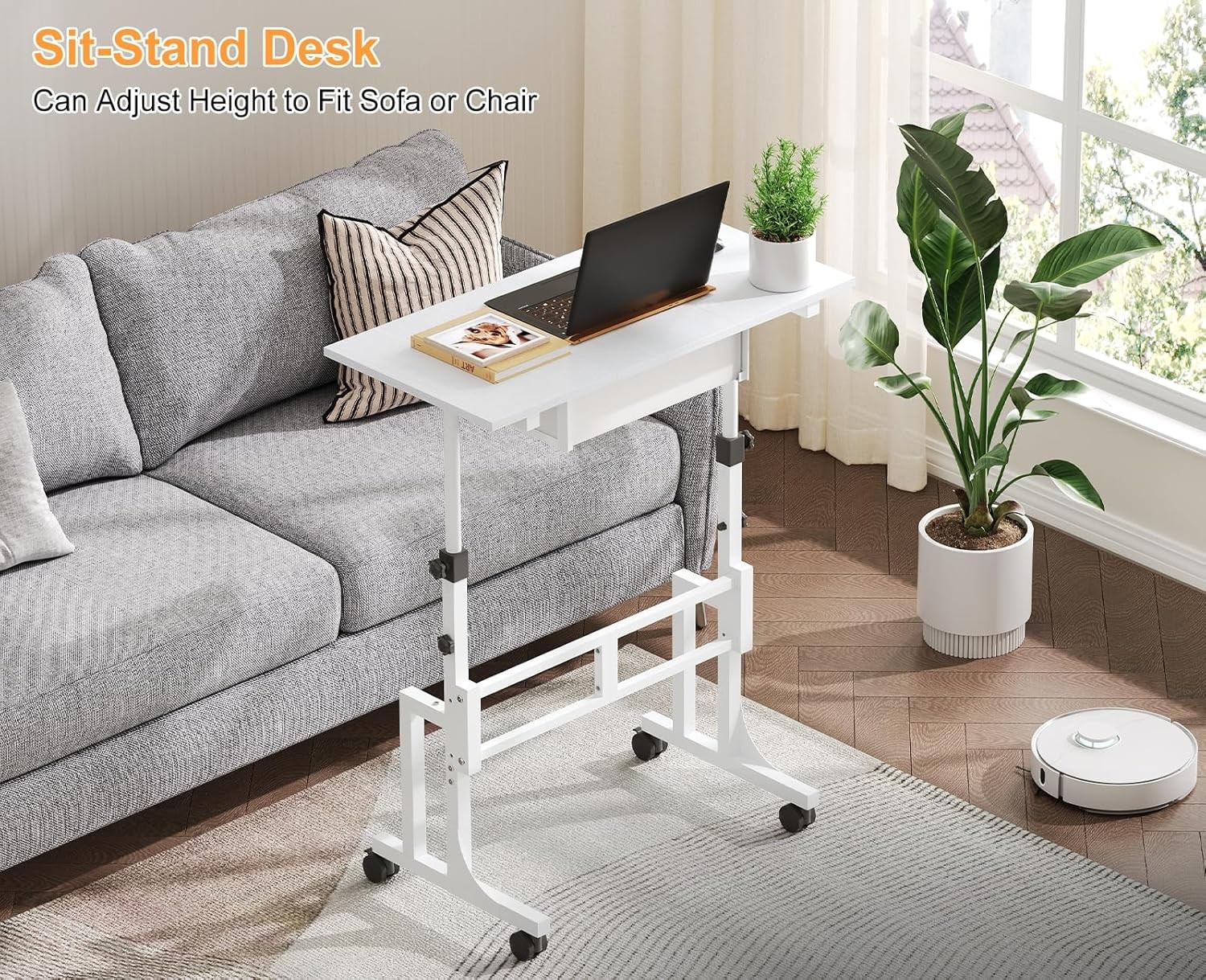 Adjustable Height Standing Desk W/ Drawer Rolling Sit Stand Up Desk W/ Wheels