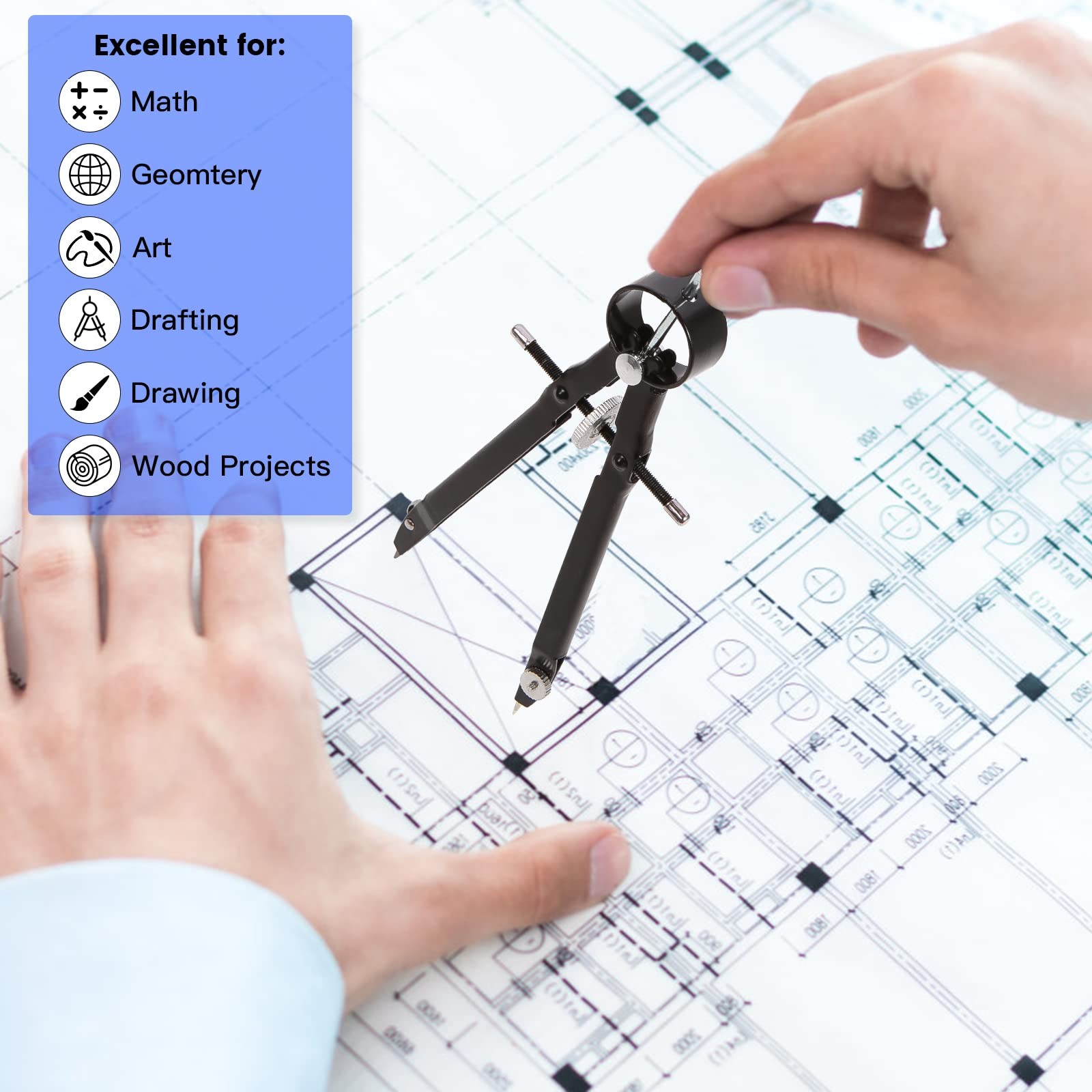 2pcs Compass for Geometry, Professional Drawing Compass,Metal Compass,...