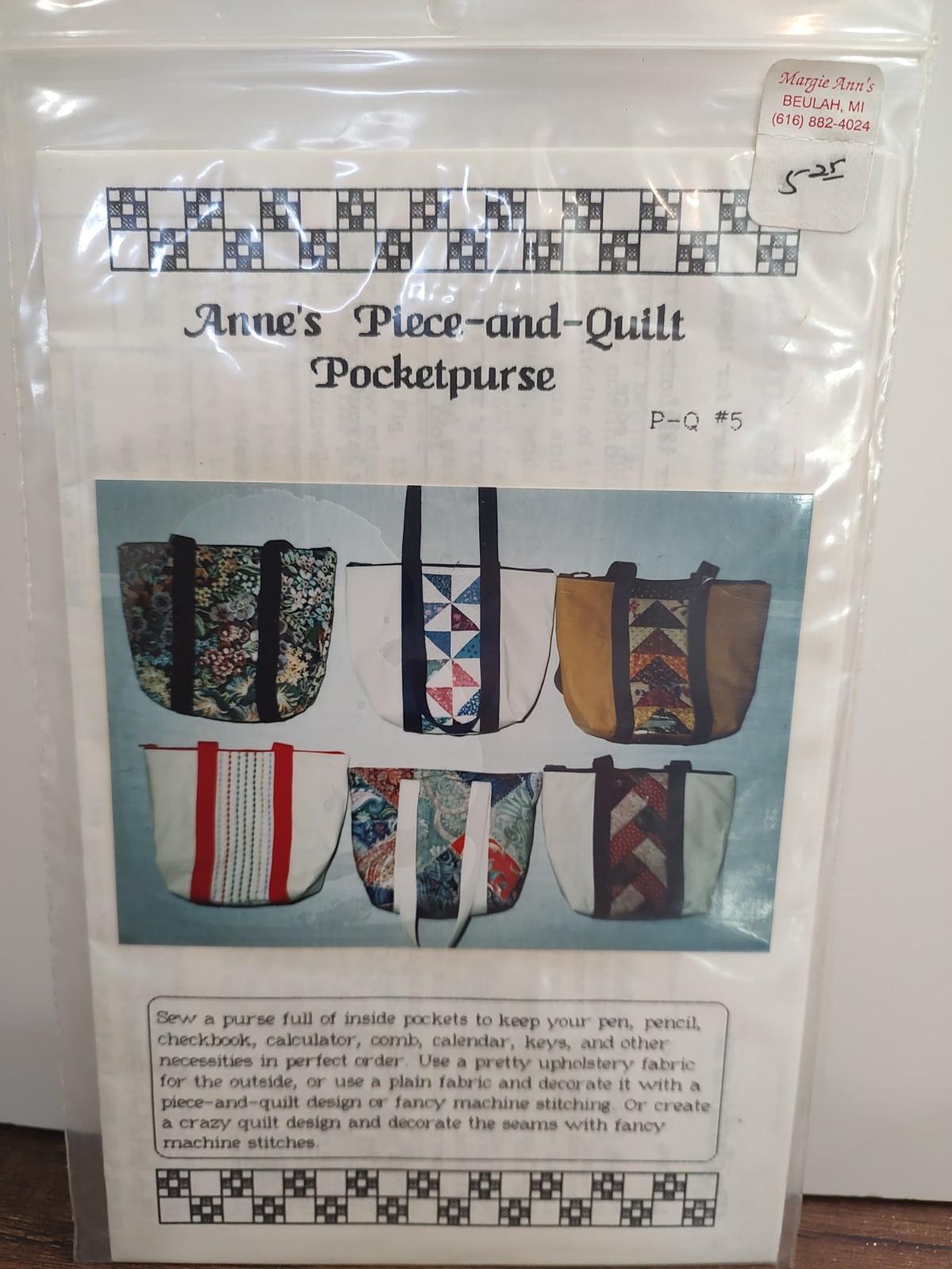Anne's Piece And Quilt Pocket Purse Pattern Tote Bag Pattern P35