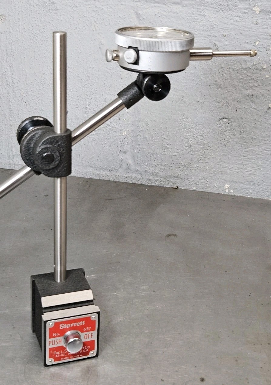 Starrett No. 657D magnetic base with a Fowler 1" dial indicator - 657