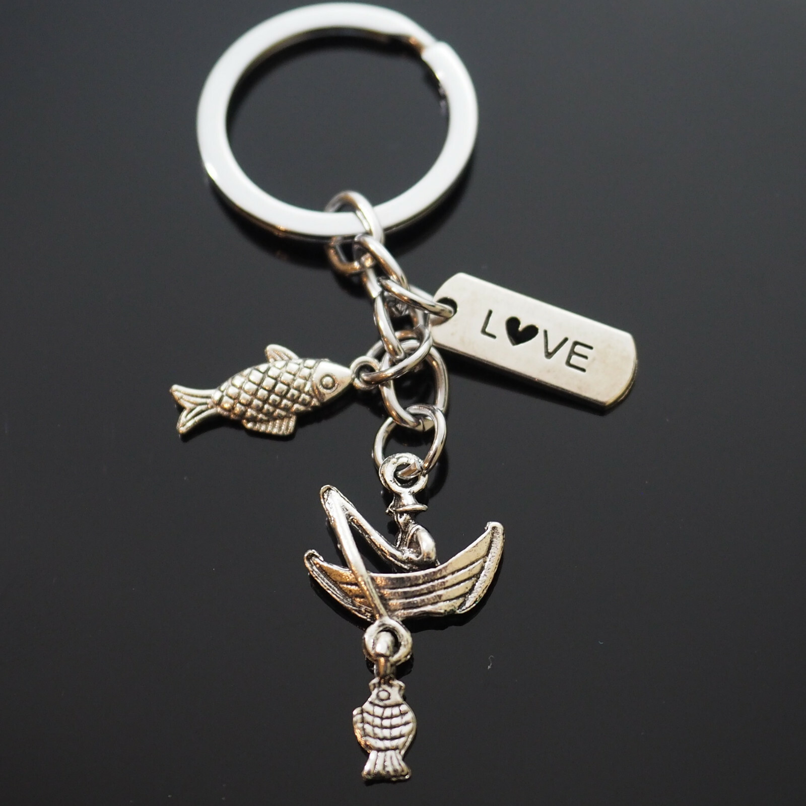 Fishing Love Man Fish on Boat Reel in Pole Line Hook Bluegill Keychain Gift