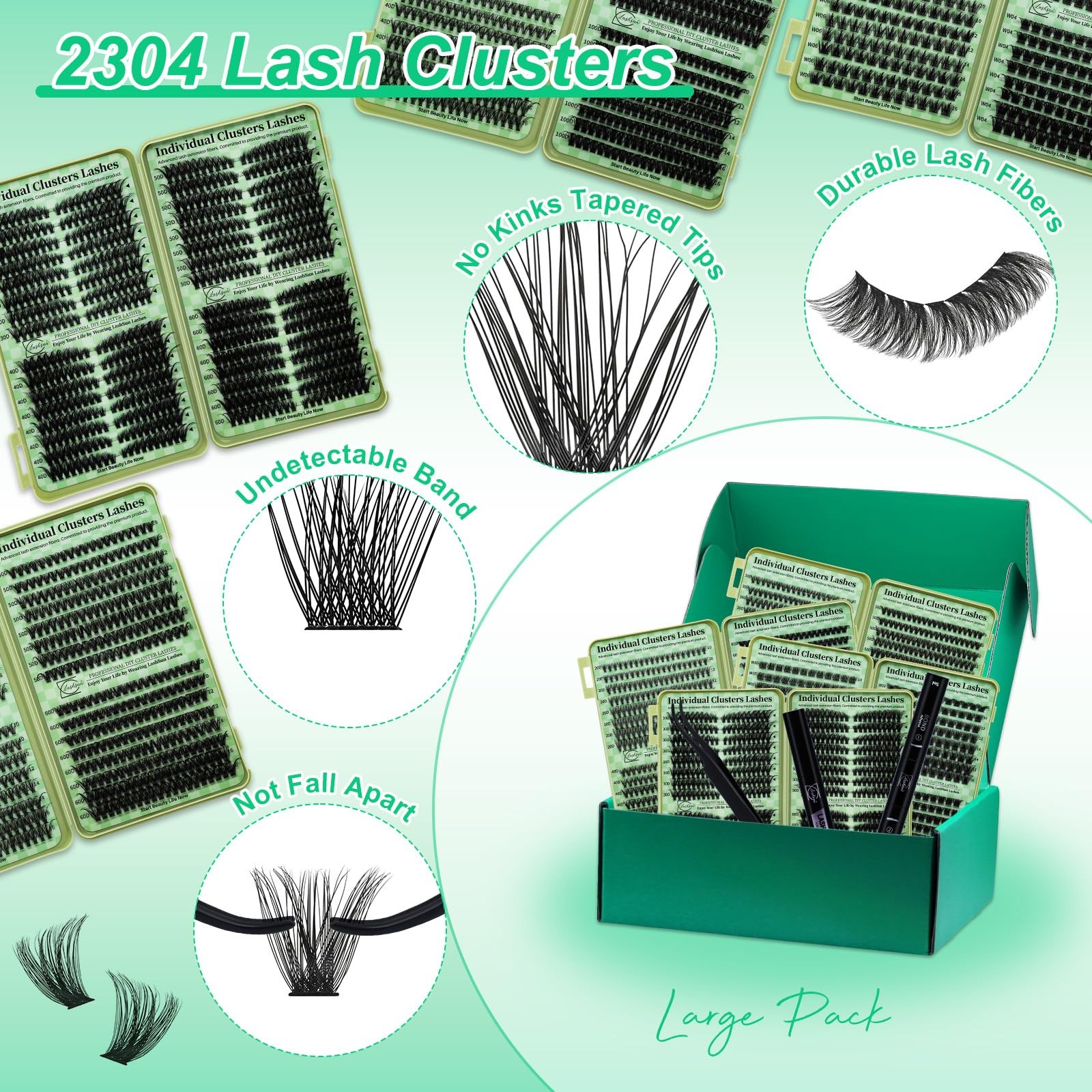 LASHSUN Lash Clusters Kit Wispy Eyelash 2304PCS 4 Boxes Kit-1