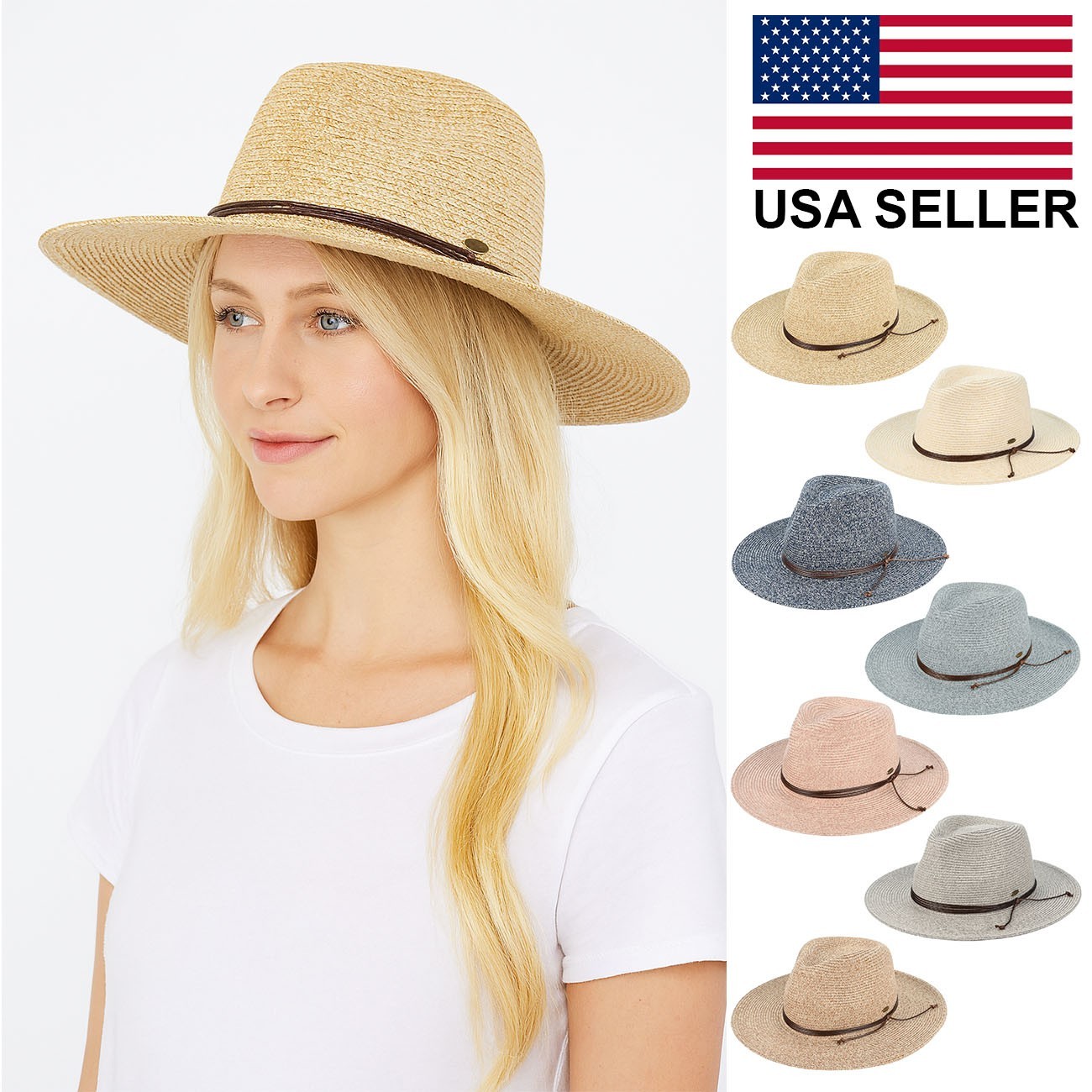 C.C Exclusive Women's Fashion Wide Brim String Trim Band Panama Sun Hat