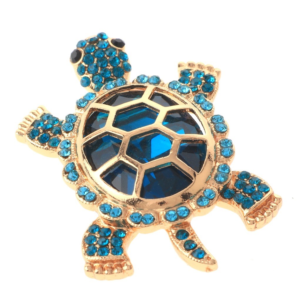 Gold Tone Metal Turtle Brooch With Rhinestone P1186-BLZ
