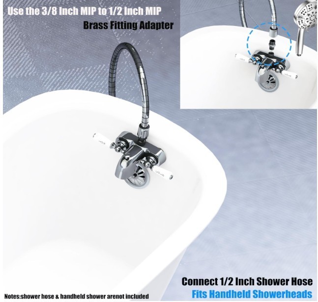 Heavy Duty Bathcock Diverter Shower Attachment for Clawfoot Tub Faucet 2 Lever