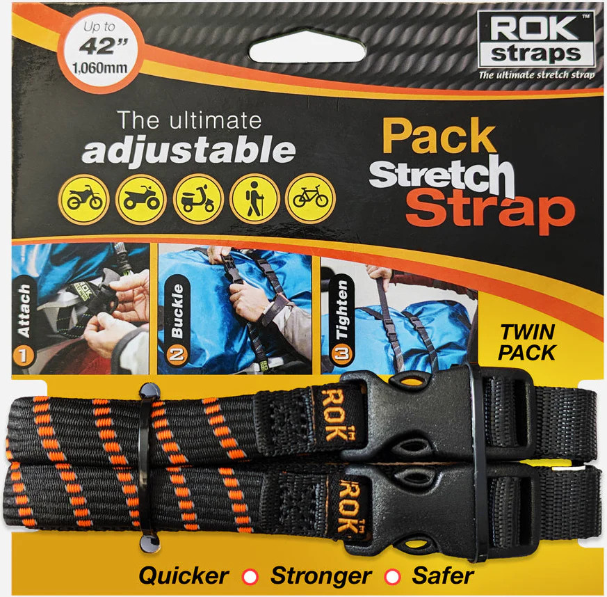 Rok Straps Adjustable Pack Stretch Luggage 1060mm 42" 2 Pack - Black/Orange