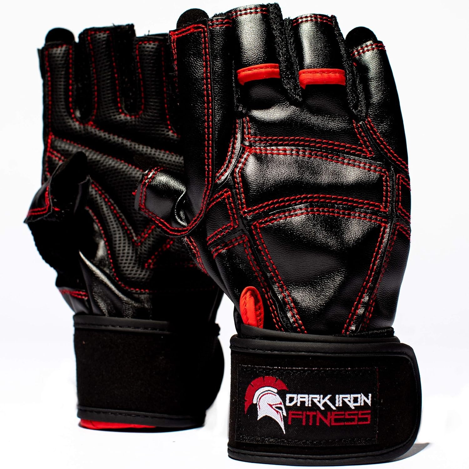 Dark Iron Fitness Genuine Leather Gym Gloves for Men/Women, X-Small - Black/Red