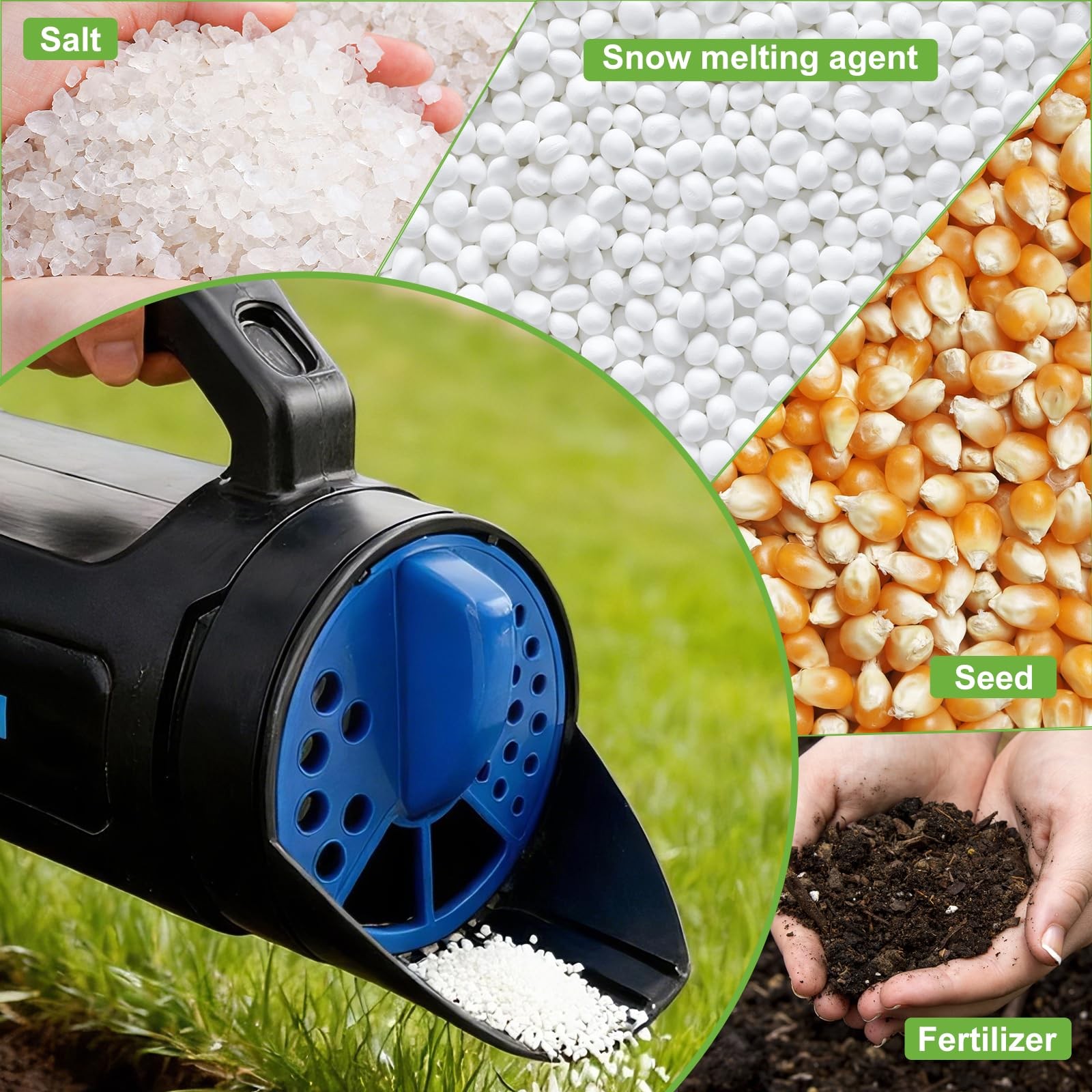 PERSZEN Handheld Spreader for Fertilizer, Grass and Ice Melt, MultiUse Spread...