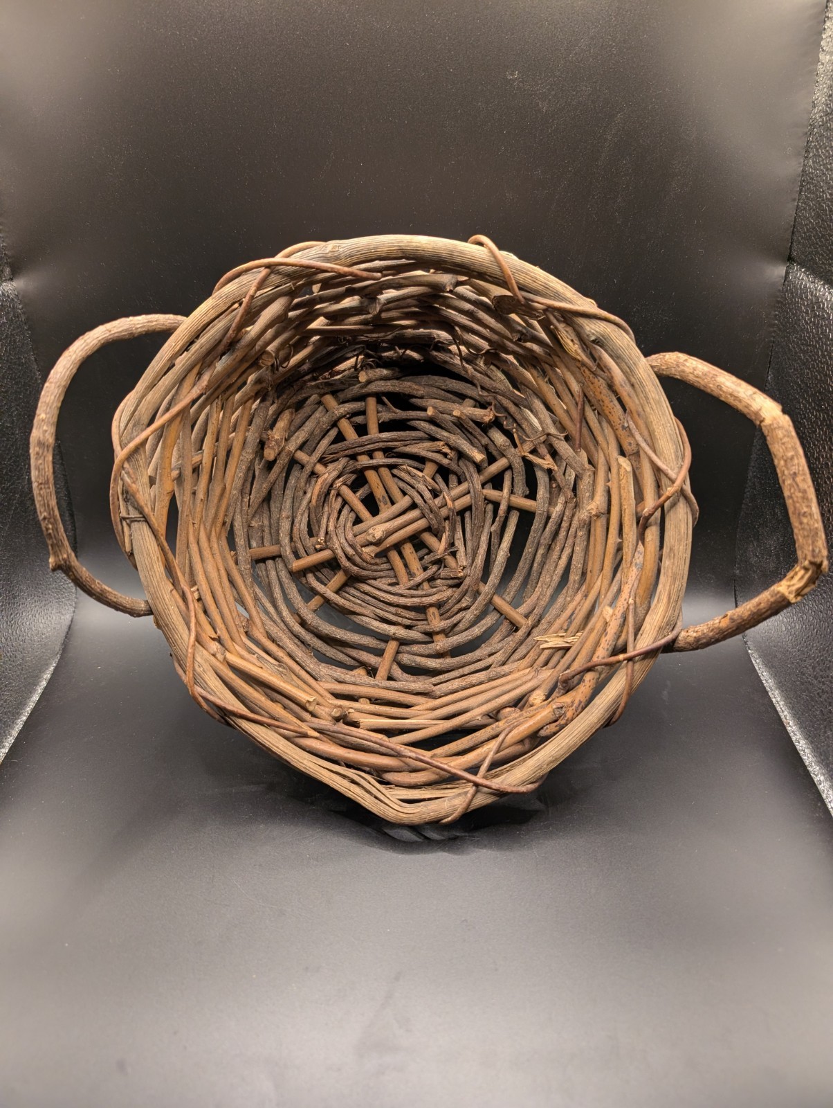 Set of 2 Rustic Handwoven Twig Baskets with Handles Primitive Farmhouse Decor