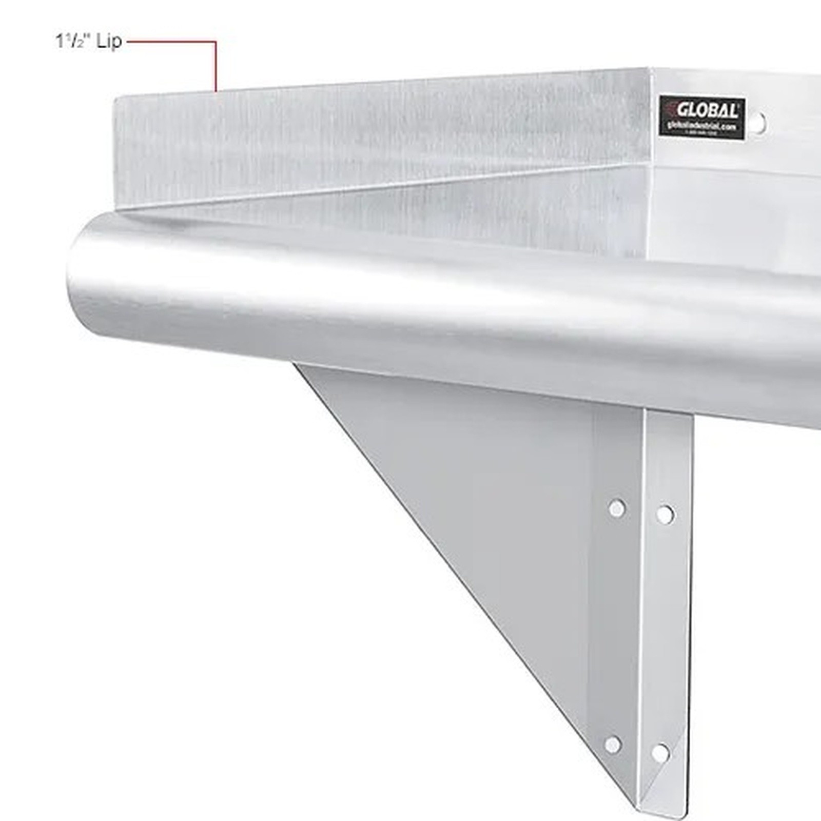 Wall Mount Shelf with 1-1/2" Lip 18 Gauge 430 Stainless Steel 36"W x 12"D