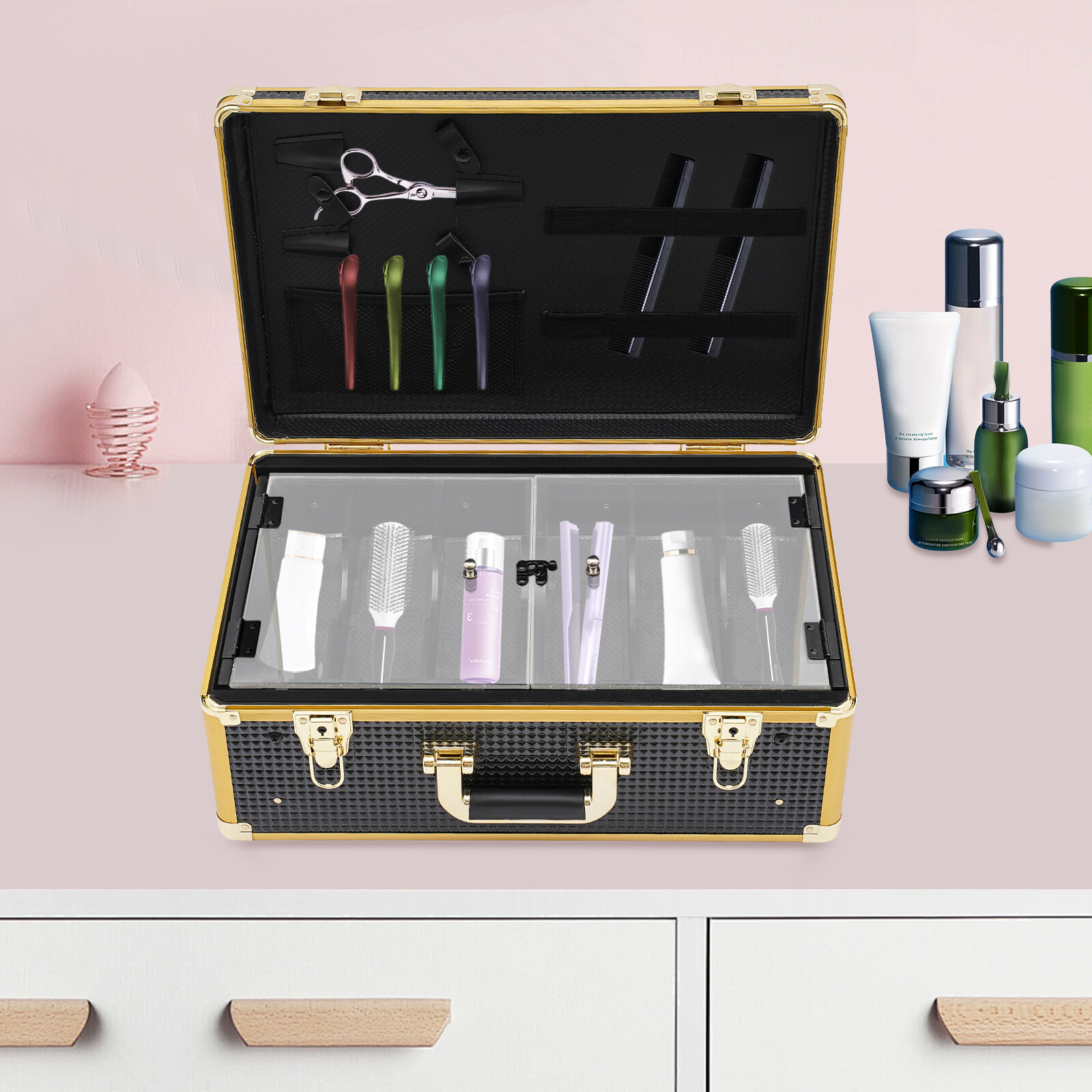 Barber Tool Box Case Organizer Storage Barber Carrying Case with Locks & Keys