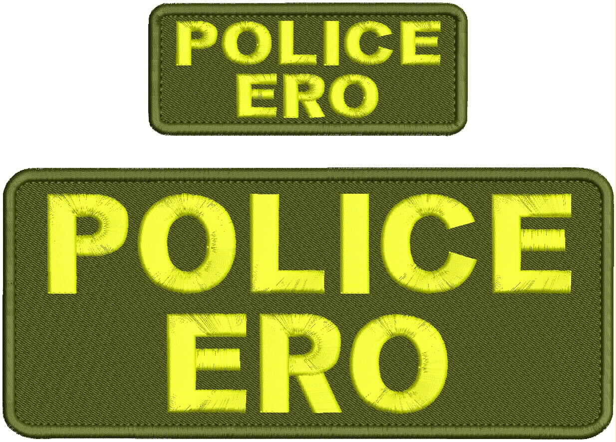 POLICE ERO EMBROIDERY PATCH 4X10 AND 2X5 HOOK ON BACK yellow on od green