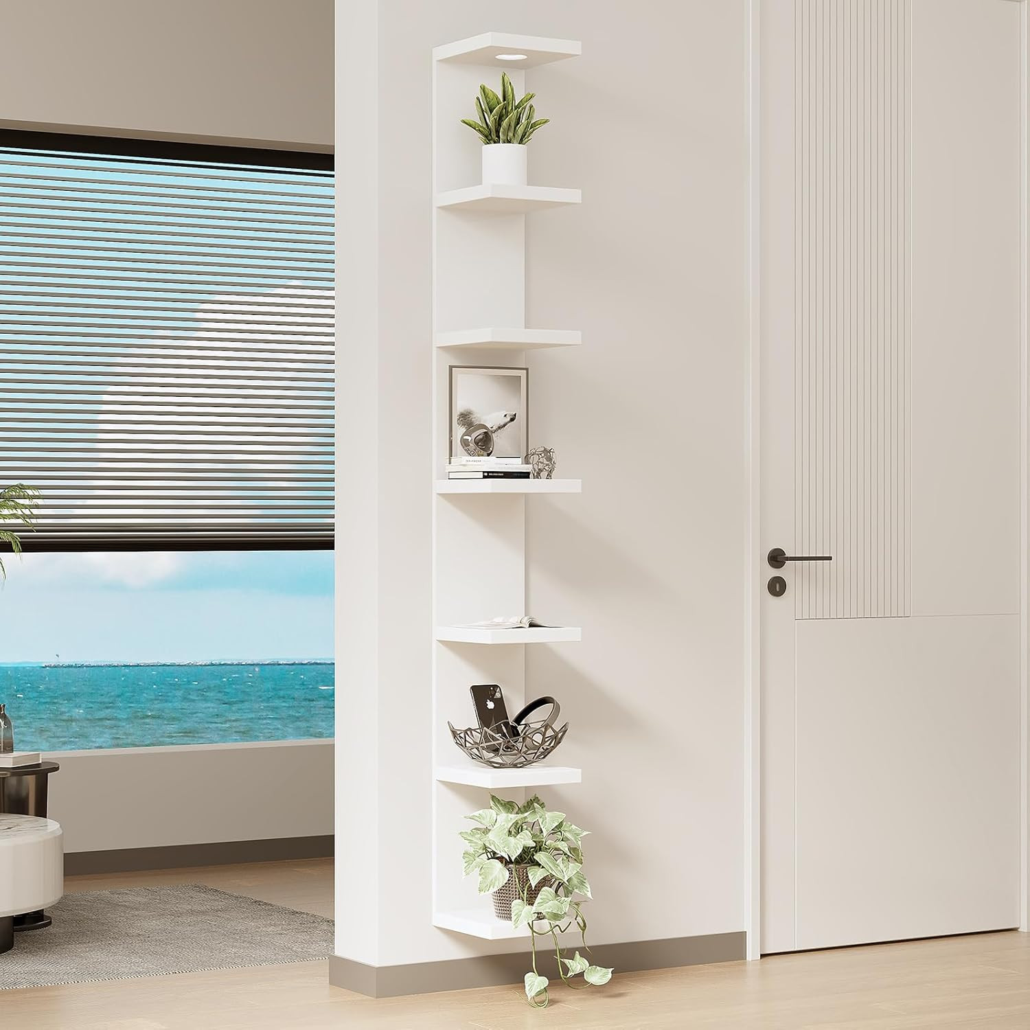 Versatile 7 Tier Wall Shelf Unit,White Lack Wall Shelf,Display Floating Shelf wi