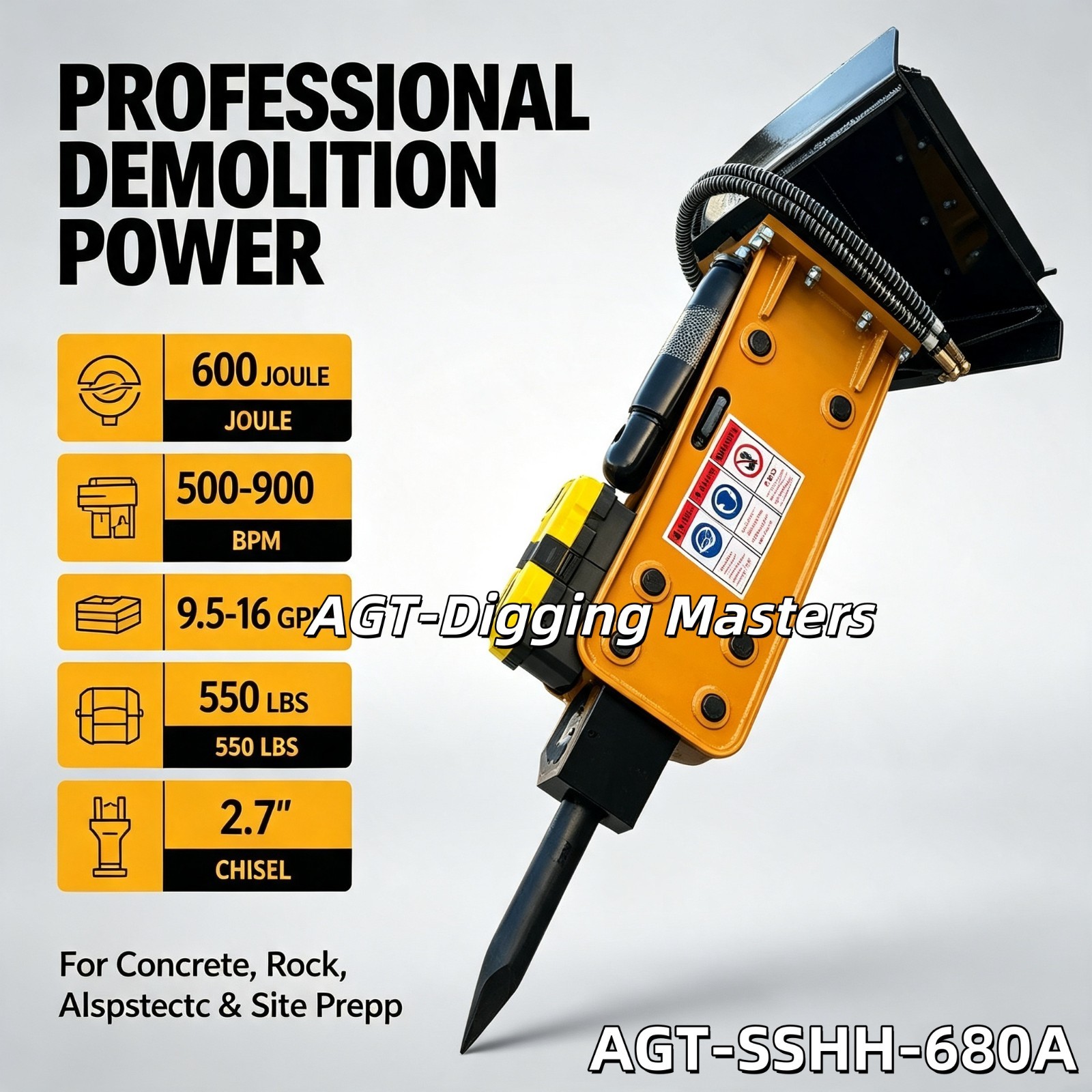 AGT-SSHH-680A Skid Steer Hydraulic Concrete Breaker