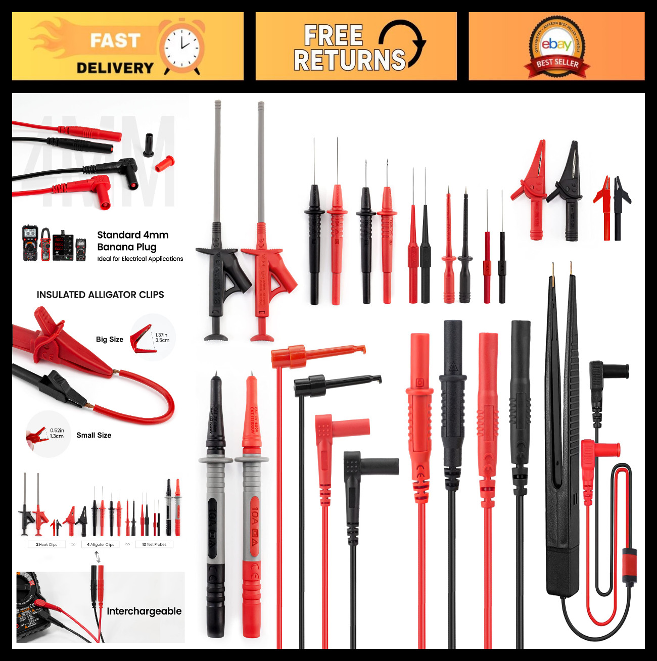 23PCS Multimeter Test Leads Kit - Precision Probes, Alligator Clips & Wires for