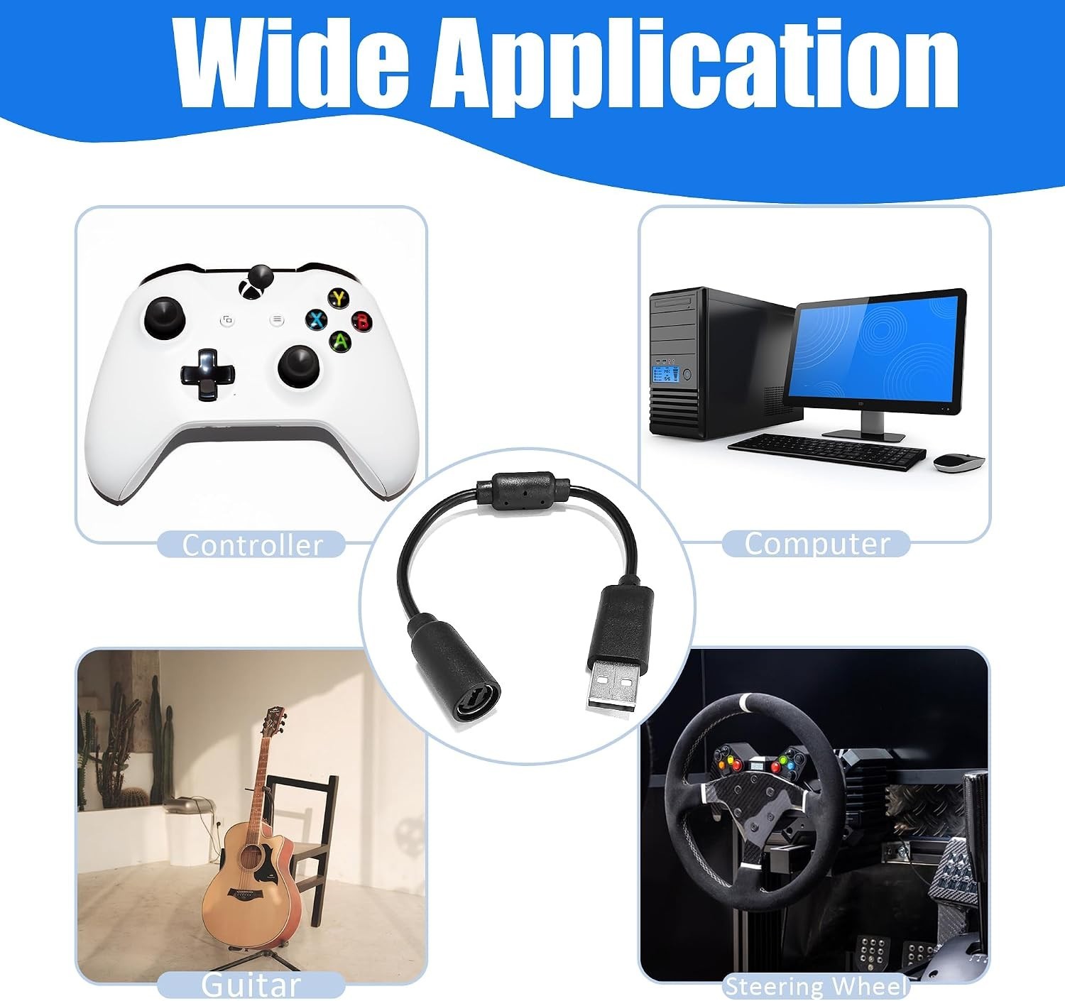 2x USB Breakaway Dongle Cable Cord Adapter For Xbox 360 PC Wired Controller US