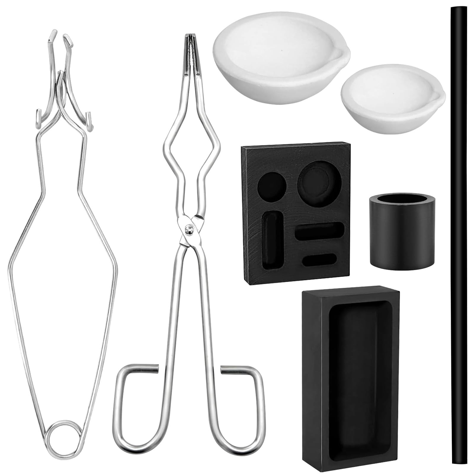8pcs Graphite Metal Melting Casting Kit, Including 2 Crucible Tongs, 2 Graphi...