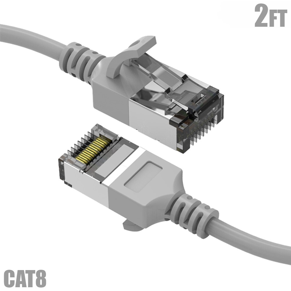 2FT Cat8 RJ45 Network LAN Ethernet U/FTP Shielded Patch Cable Slim 30AWG Gray