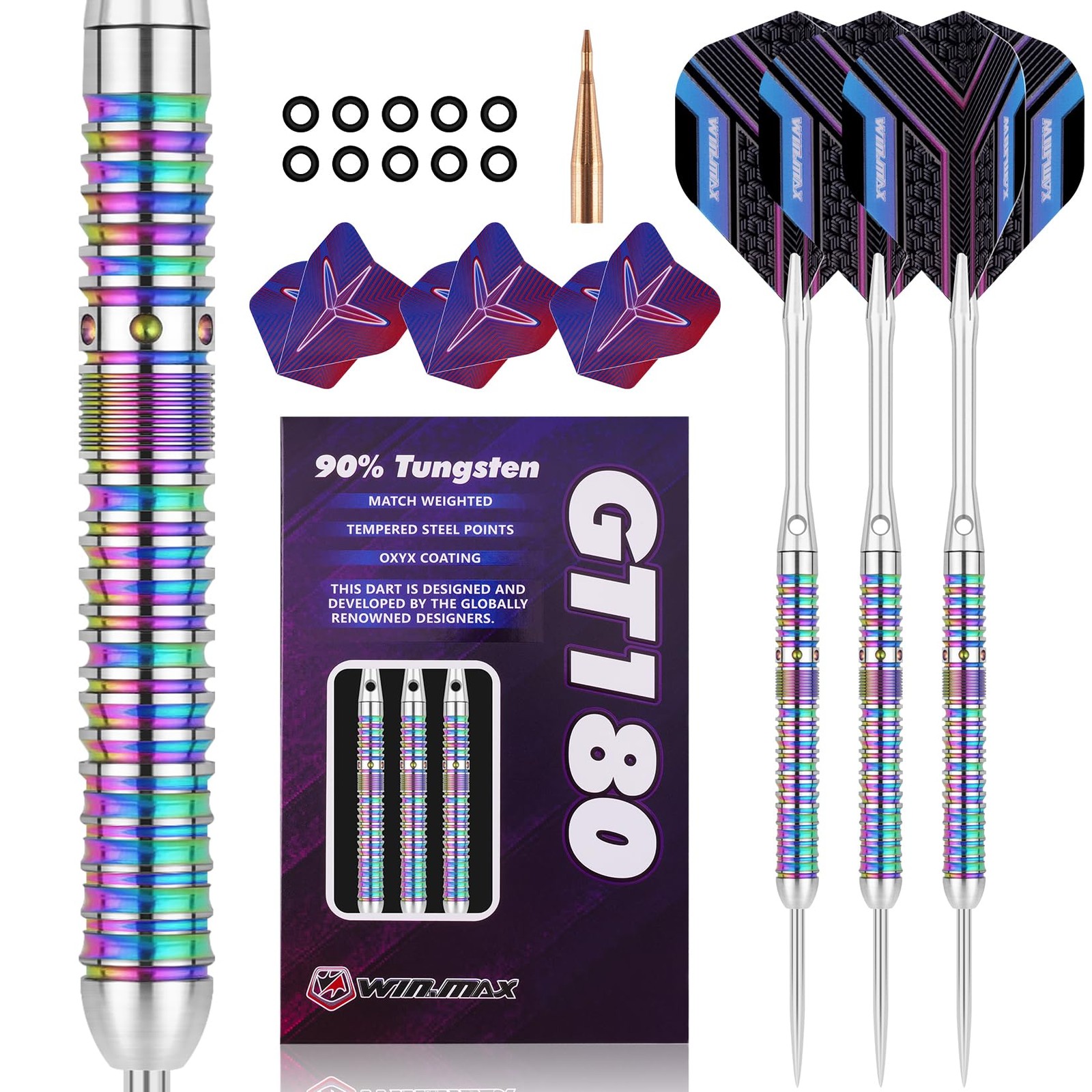 WIN.MAX 90% Tungsten Steel Tip Darts Set Professional 20/22g Metal Tip Darts