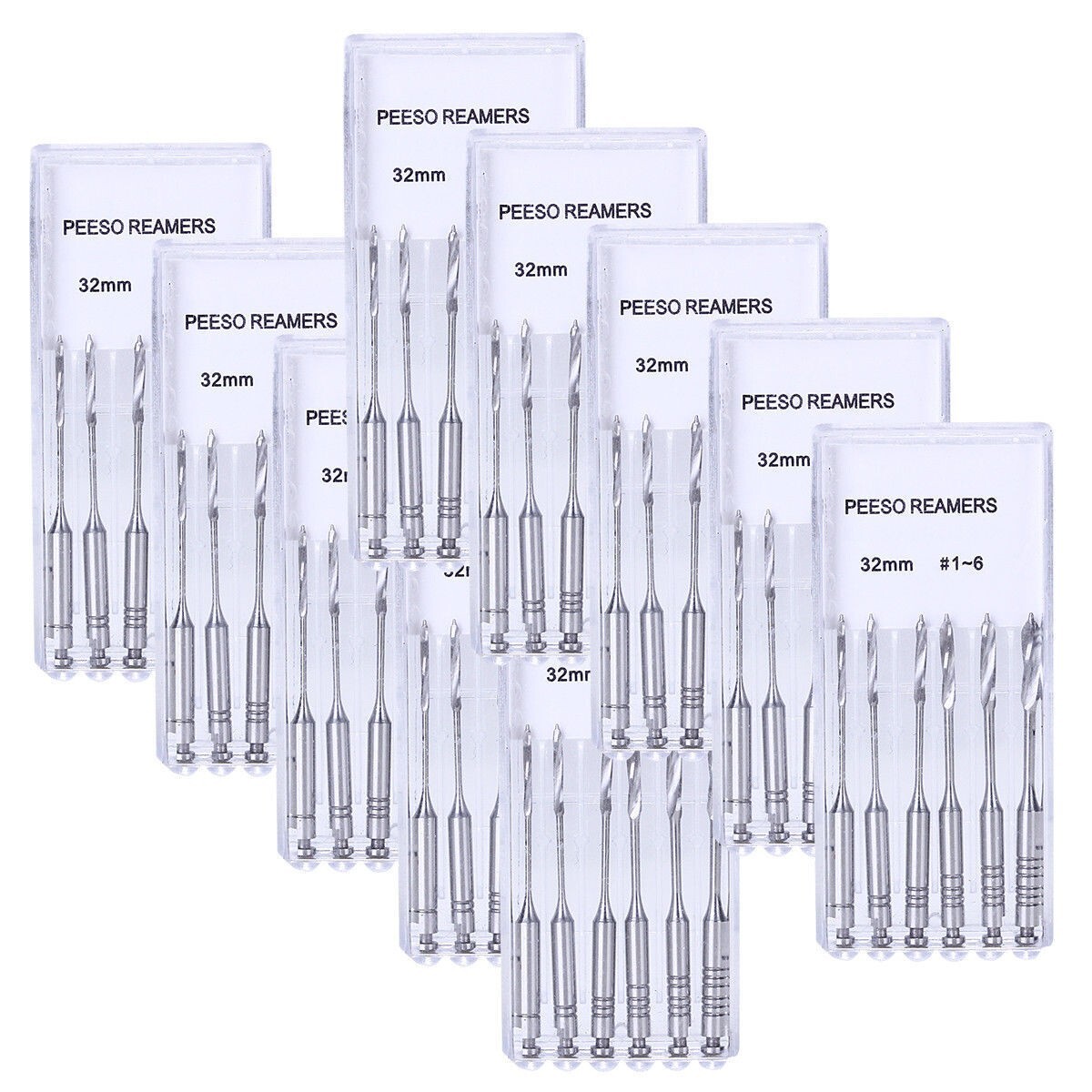 10 Packs Dental Endodontic Peeso Reamers Stainless 28/32mm 1-6# Engine Use