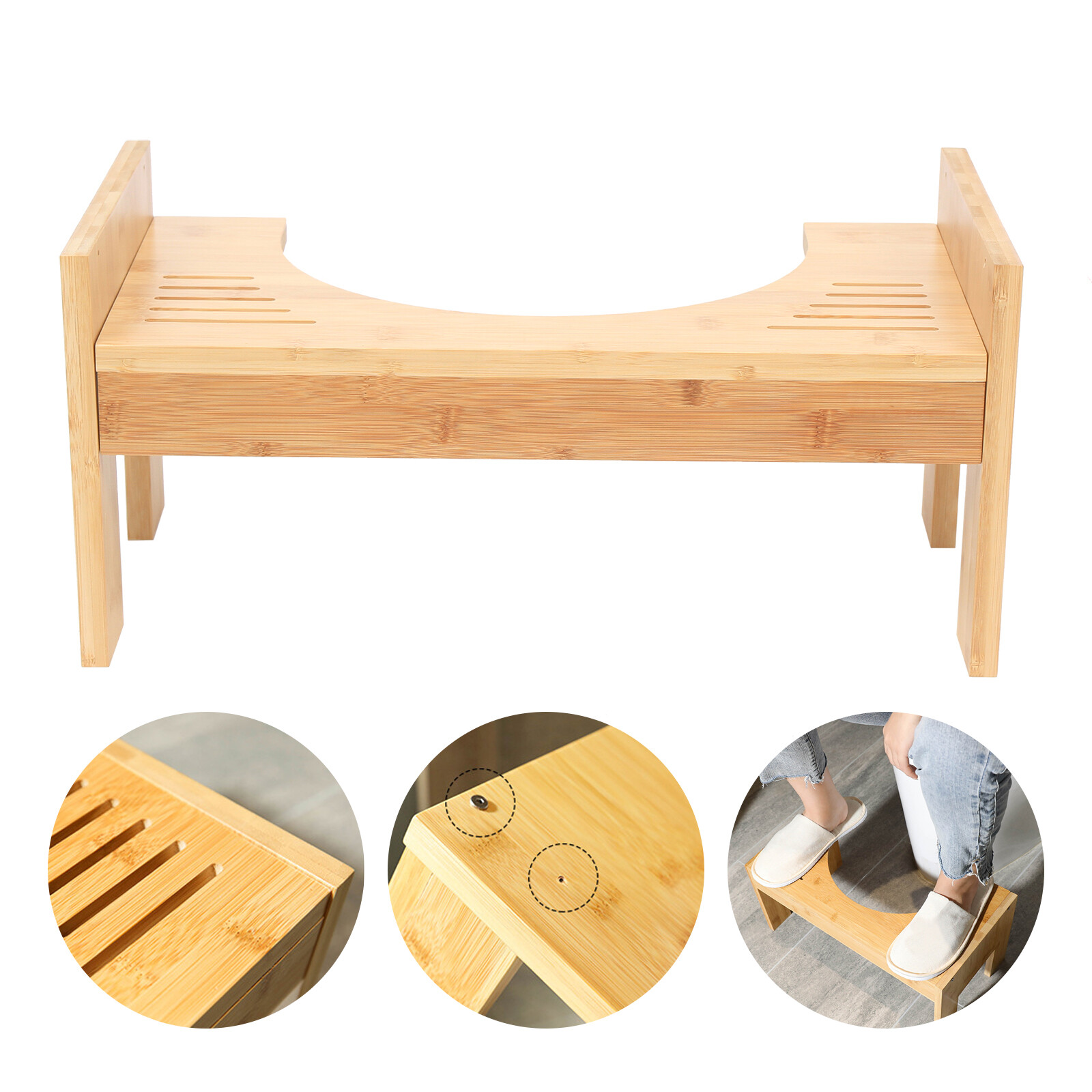 Bamboo Adjustable Toilet Stool, 7-9 Inches Bamboo Potty Stool, Poop Stool