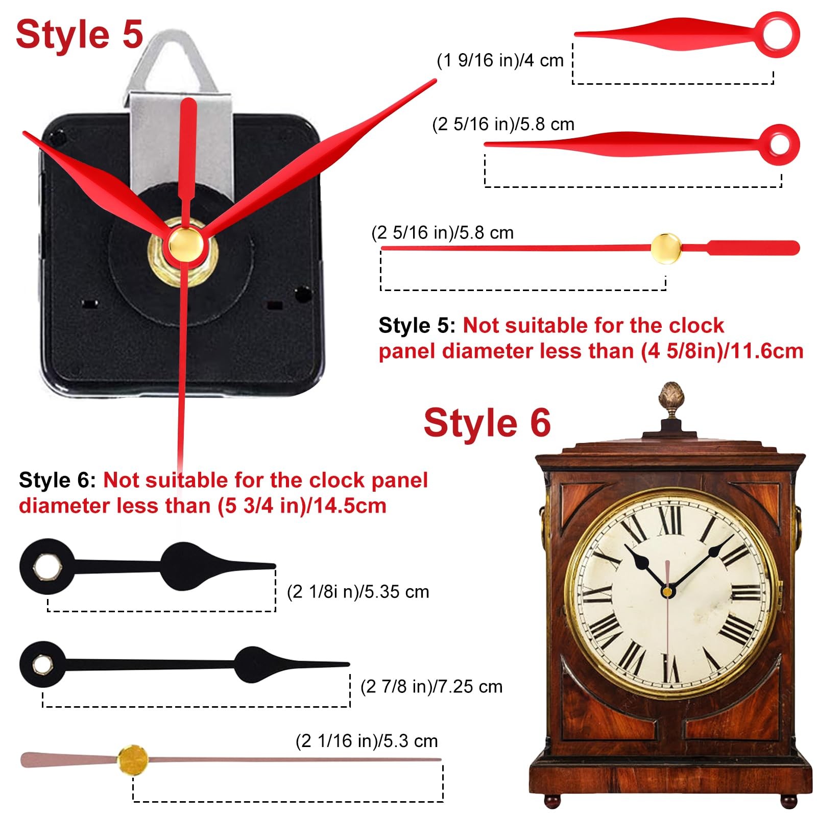 EMOON 3-Piece Silent Clock Mechanism Kit with 8 Pairs of Black, Gold, Red