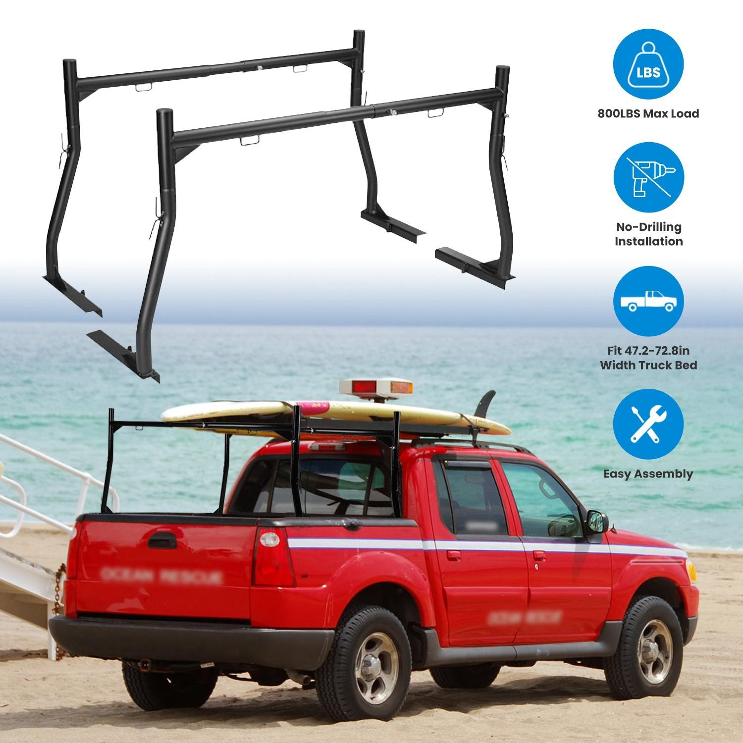 1Pair Extendable Truck Ladder Rack Non-Drilling Pick-up Bed Utility Adjustable T