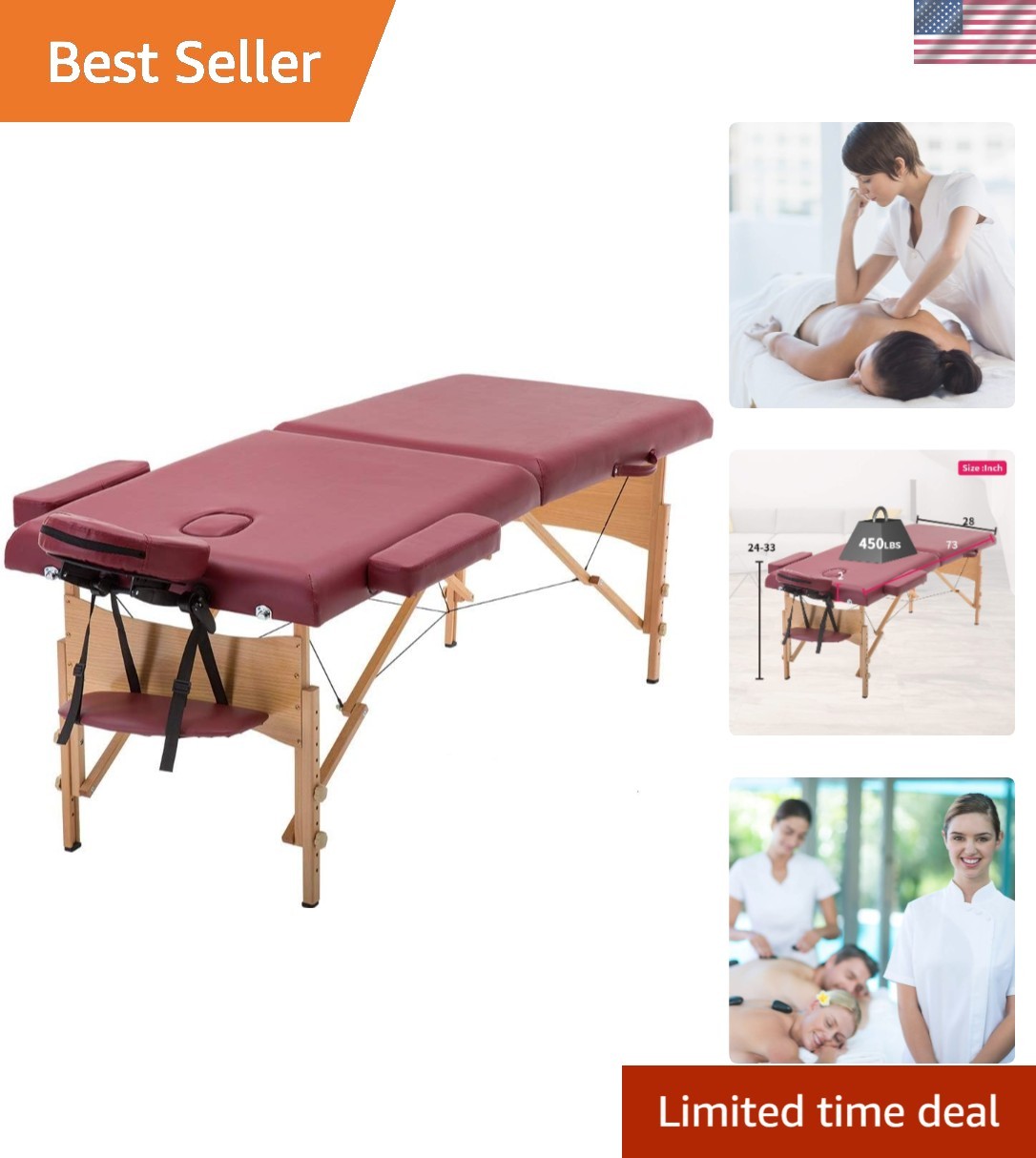 Massage Bed Portable Massage Table 28 inch Wide Lash Bed Height Adjustable 2 ...