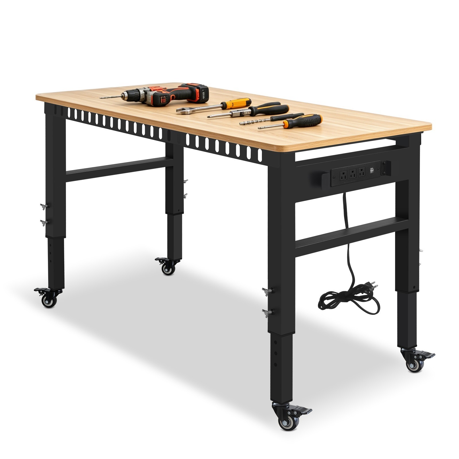 Height Adjustable Workbench 48"x 24" Large Capacity Heavy-Duty Power Outlets