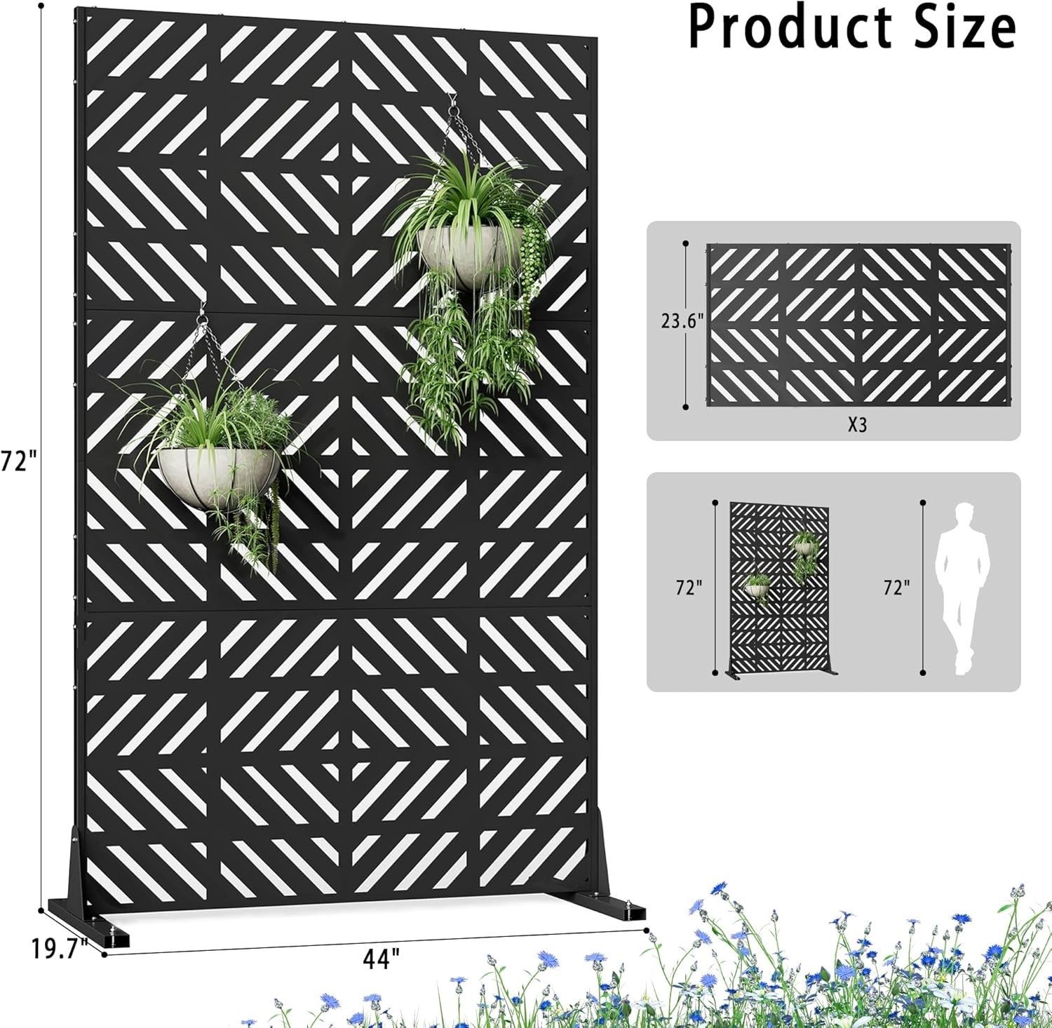 Cofar Metal Privacy Screen 72" H×44" W Freestanding For Outside Patio Garden