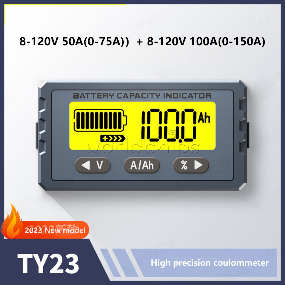 TY23  Coulometer Voltmeter 50A 100A Lifepo4 Battery Tester Capacity Indicator