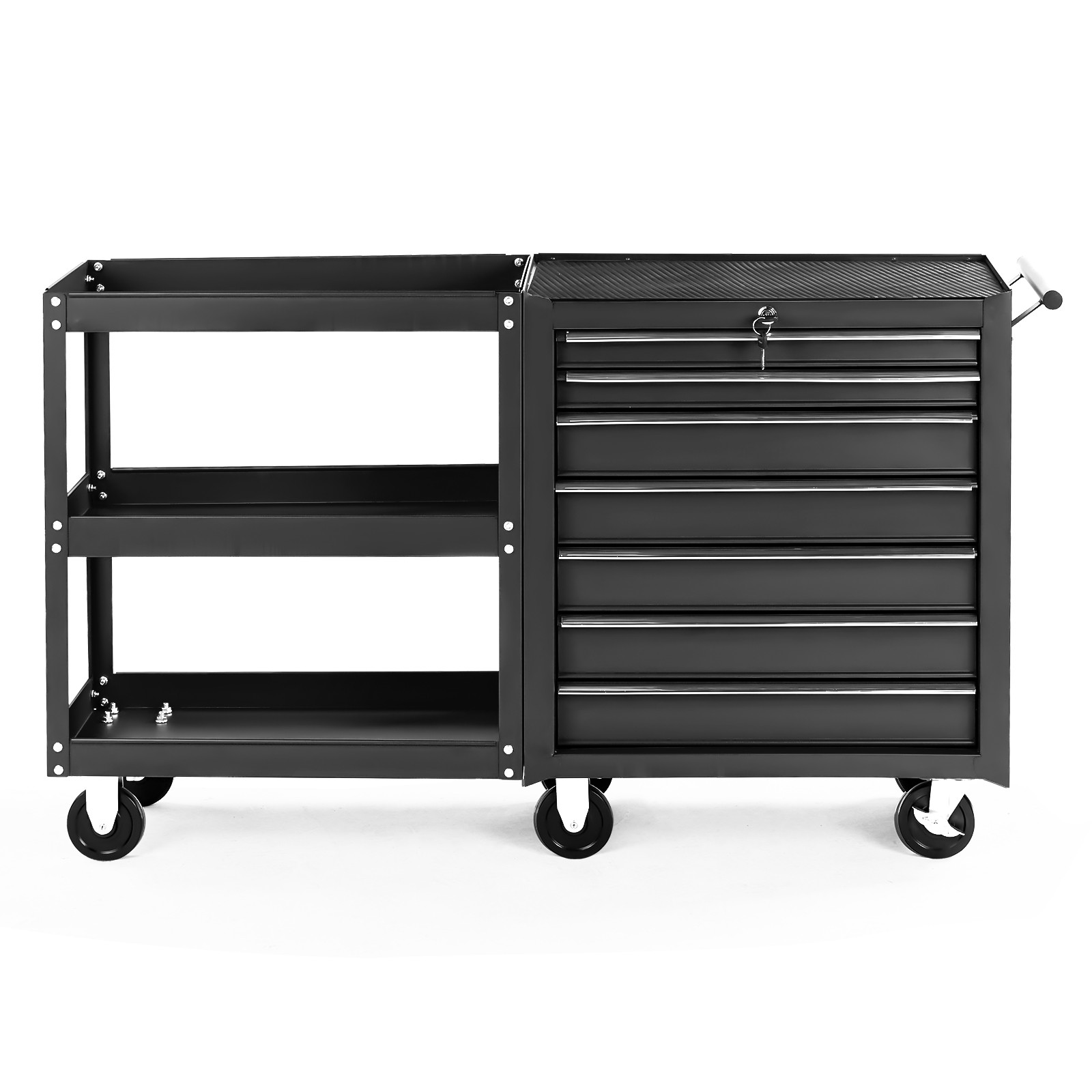 7-Drawer Rolling Tool Chest Tool Box with Lock & Key & Side Shelves & Wheels New