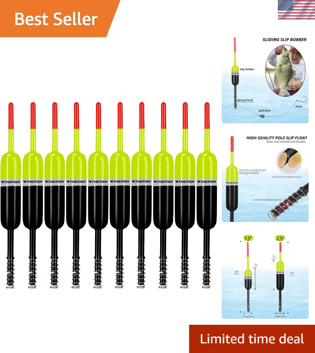 Lightweight 10-Piece Fishing Bobbers: Fluorescent Balsa Floats for Easy Usage