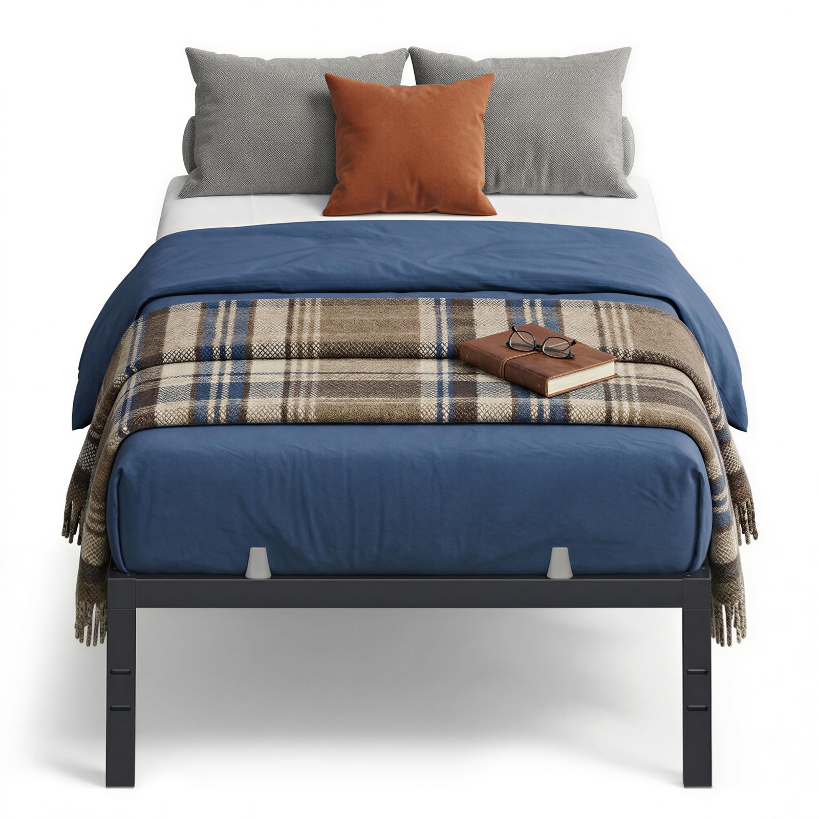 Twin Metal Bed Frame 14 Inches Tall 550 lb Capacity No Box Spring Under-Bed